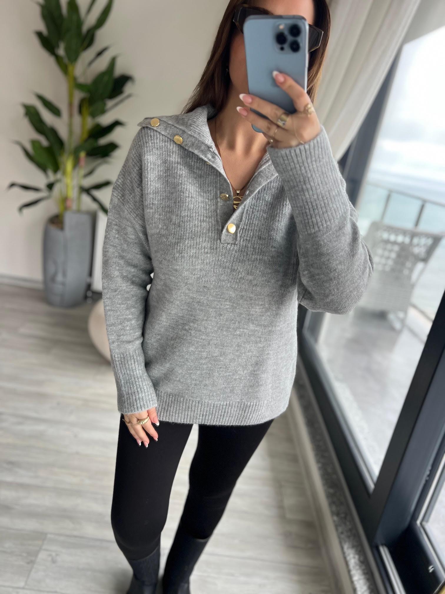 059 Patlı Polo Yaka Kazak GRİ