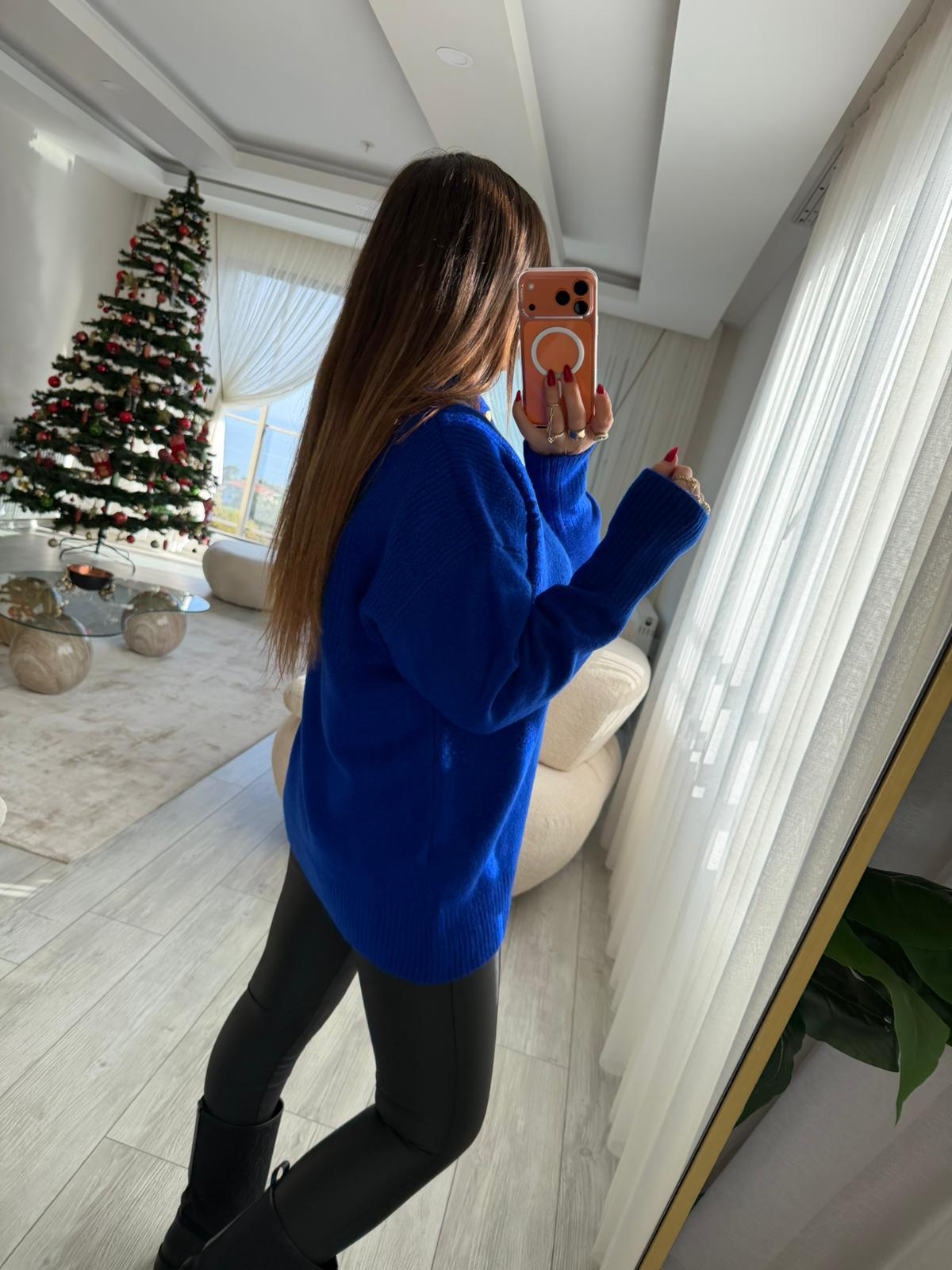 059 Patlı Polo Yaka Kazak SAKS