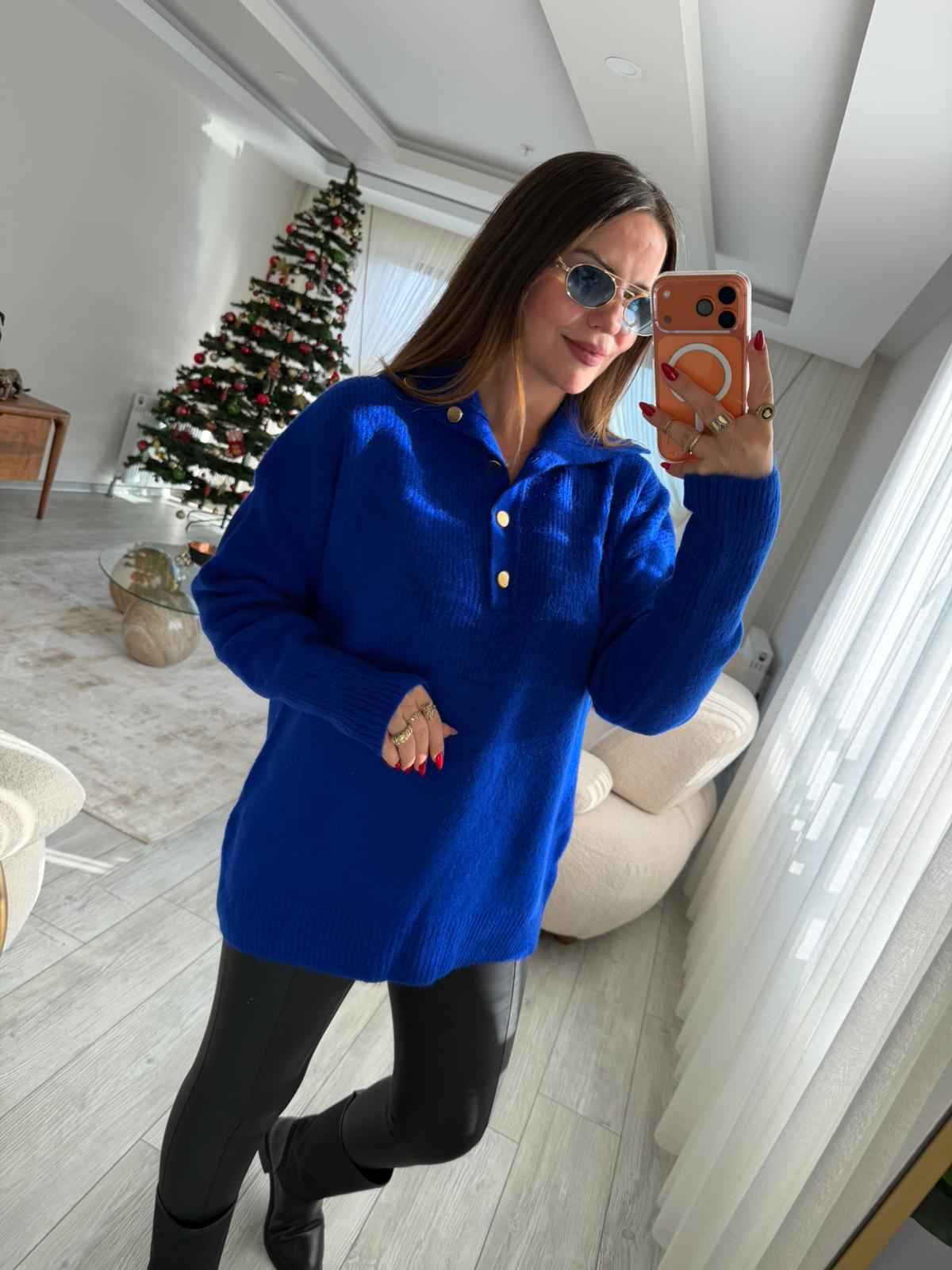 059 Patlı Polo Yaka Kazak SAKS