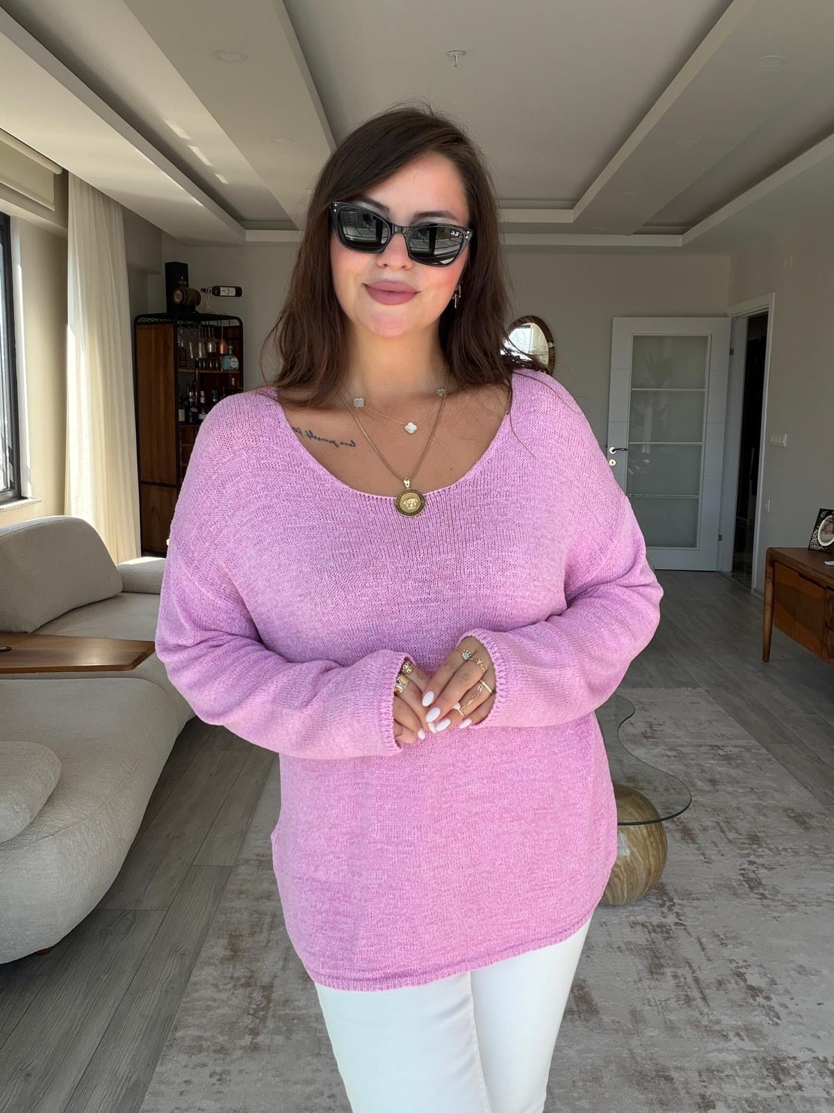 0706 Oval Yaka Trko Kazak PEMBE