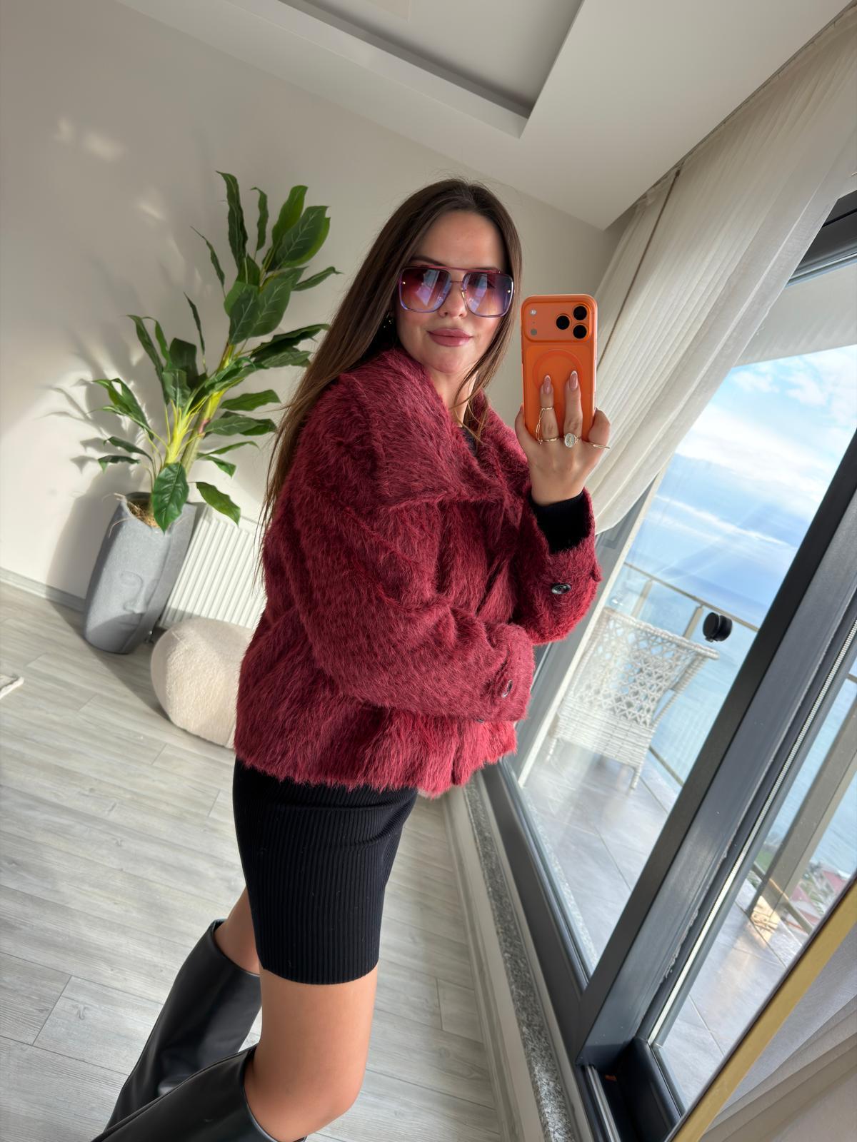 0716 Kolu Düğmeli Kaban BORDO