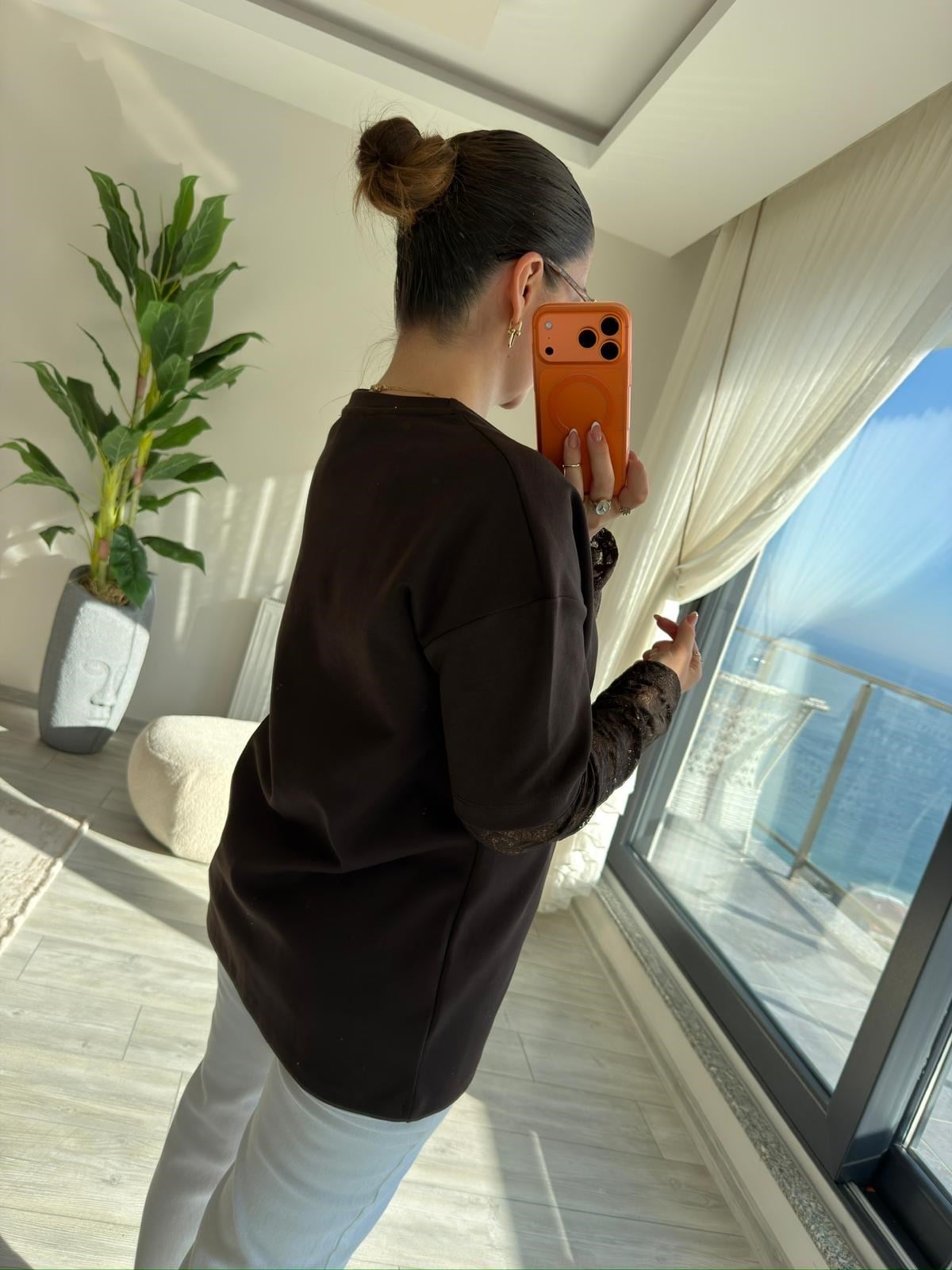 0886 Kolu Dantelli Sweat KAHVE