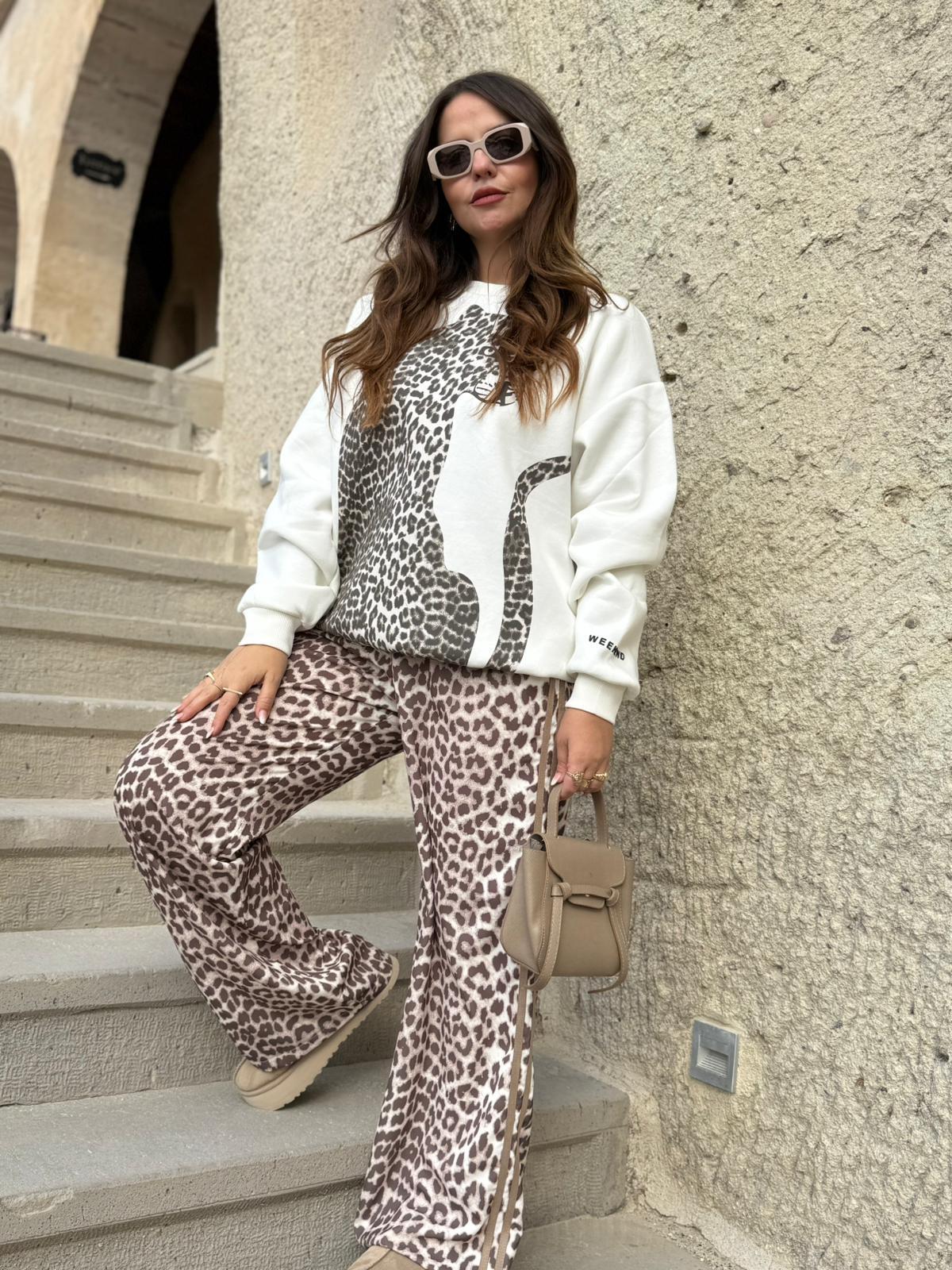 0993 Saten Leopar Pantolon KAHVE
