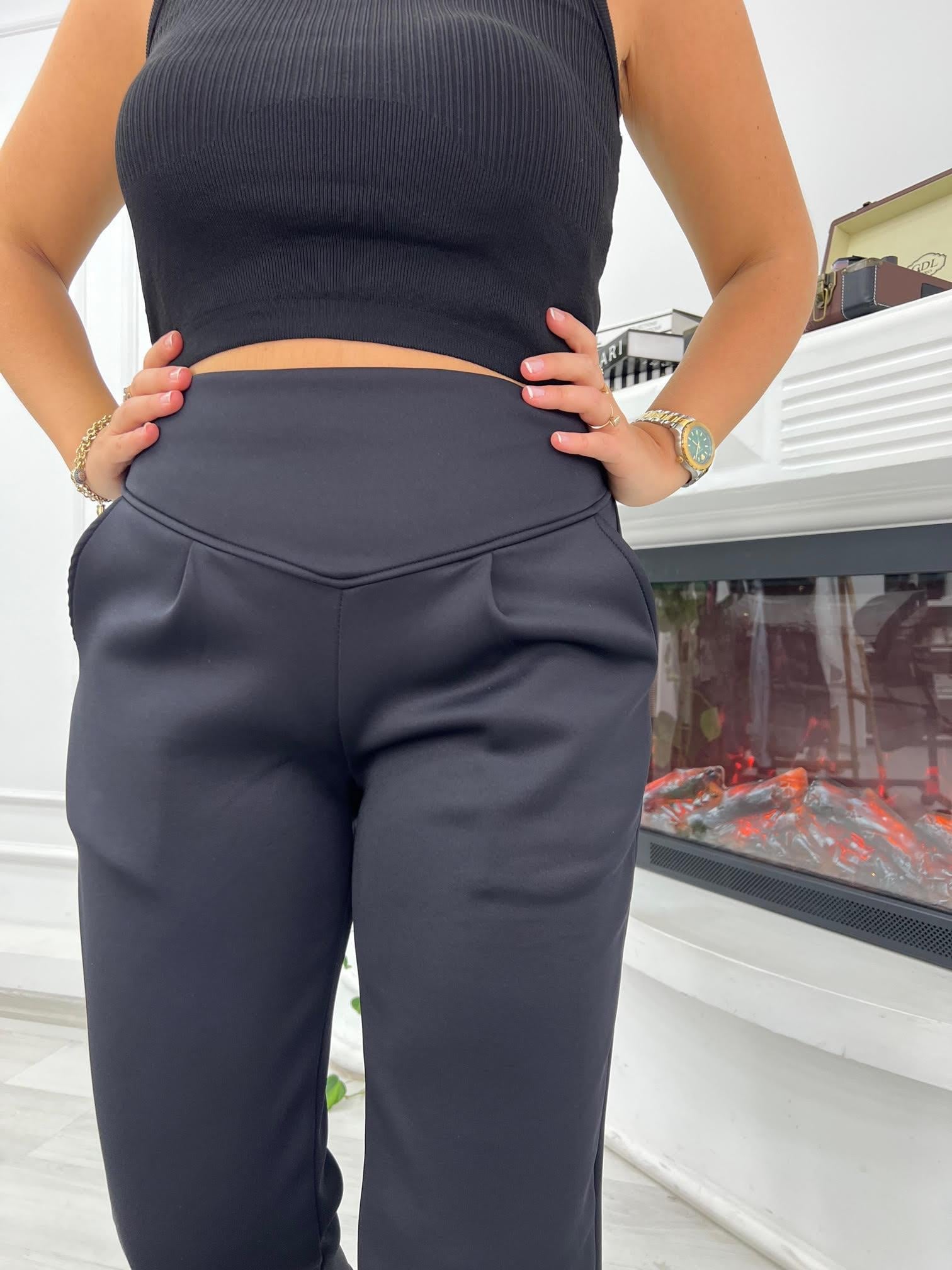 1005 Düz Kemerli Scuba Pantolon SİYAH