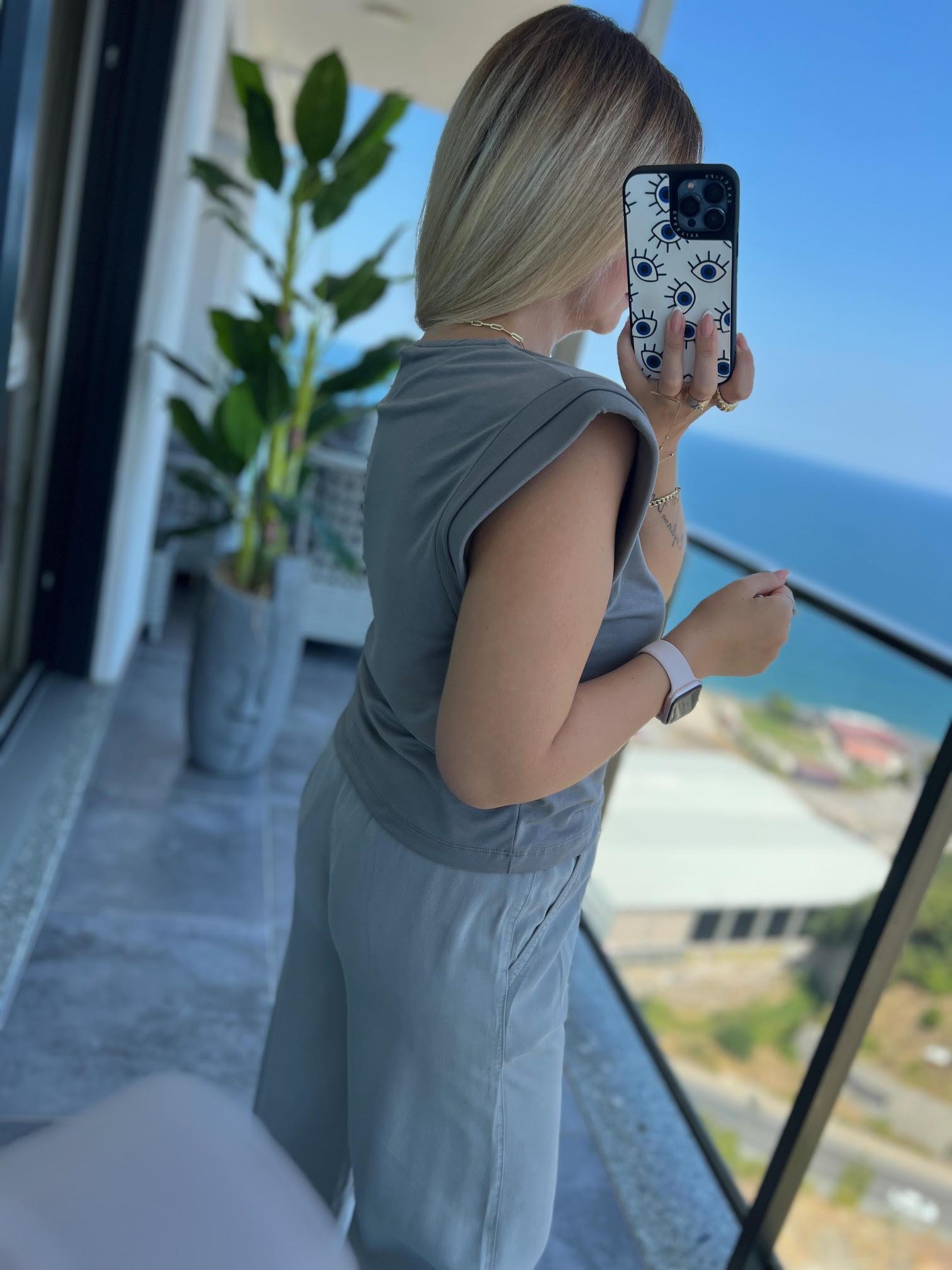 1016 Omuzu Süngerli Bluz ANTRESİT