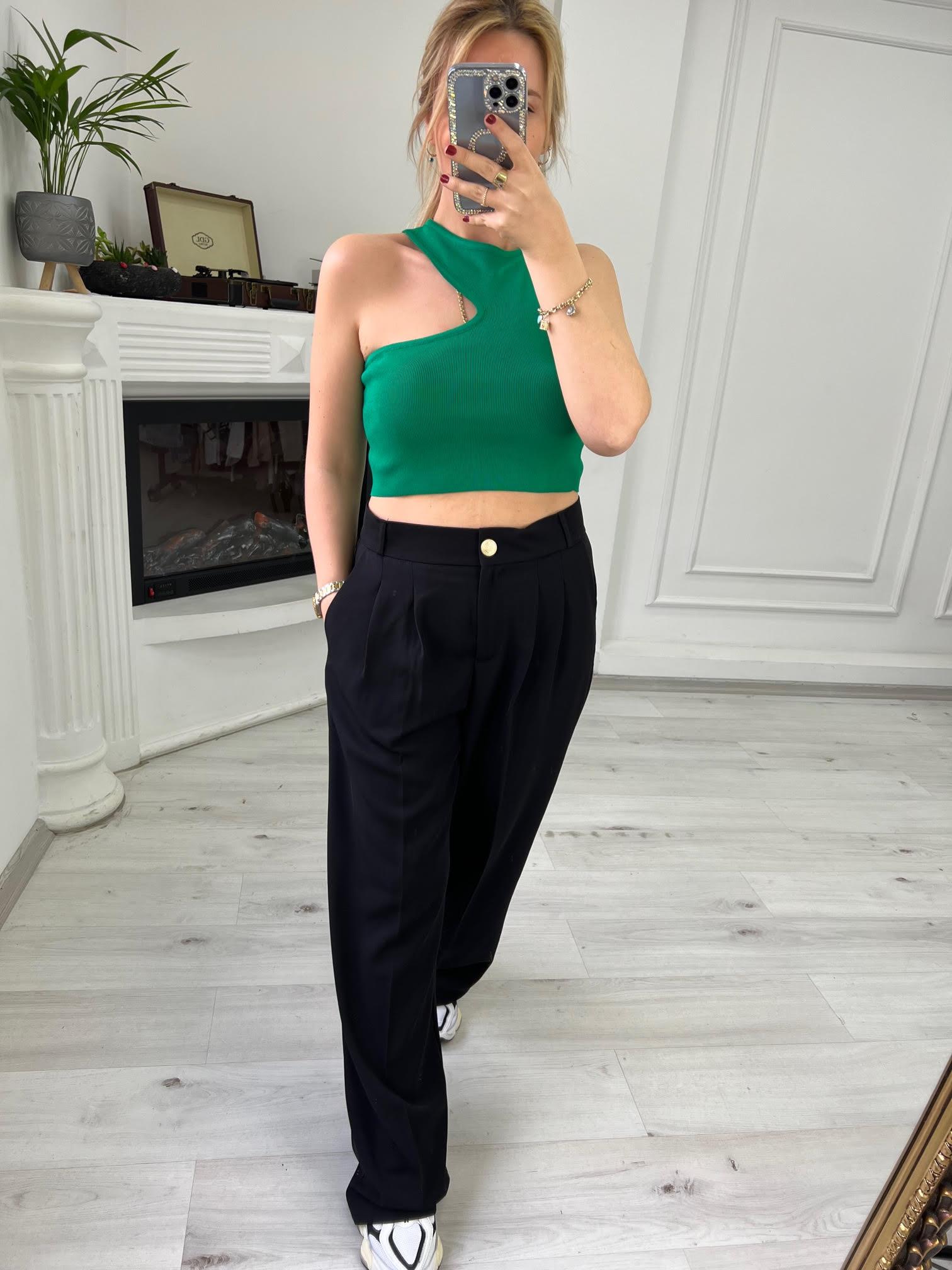 10173 Bisiklet Yaka Dekolte Crop YEŞİL
