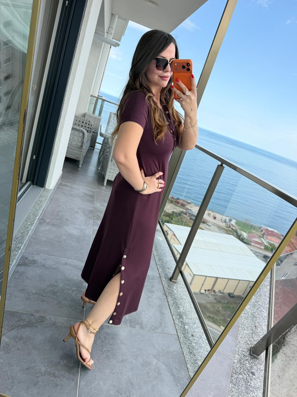1023 Yarım Kol Patlı Elbise BORDO