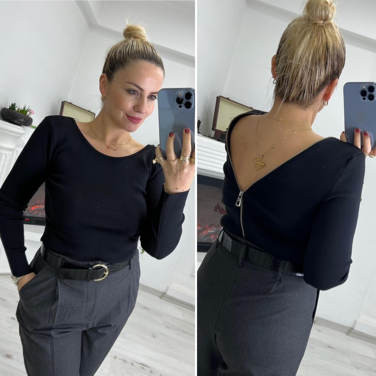 10325 Polo Yaka Çizgili Kazak SİYAH