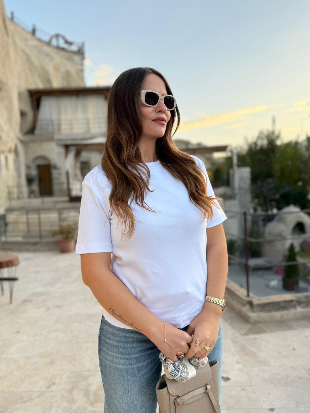 1075 Bisiklet Yaka Tshirt BEYAZ