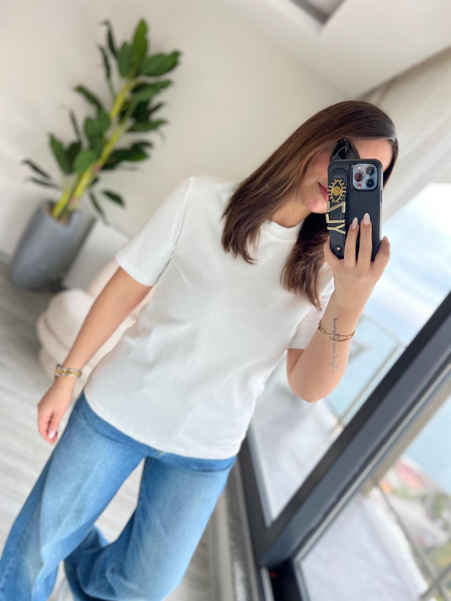 1075 Bisiklet Yaka Tshirt EKRU