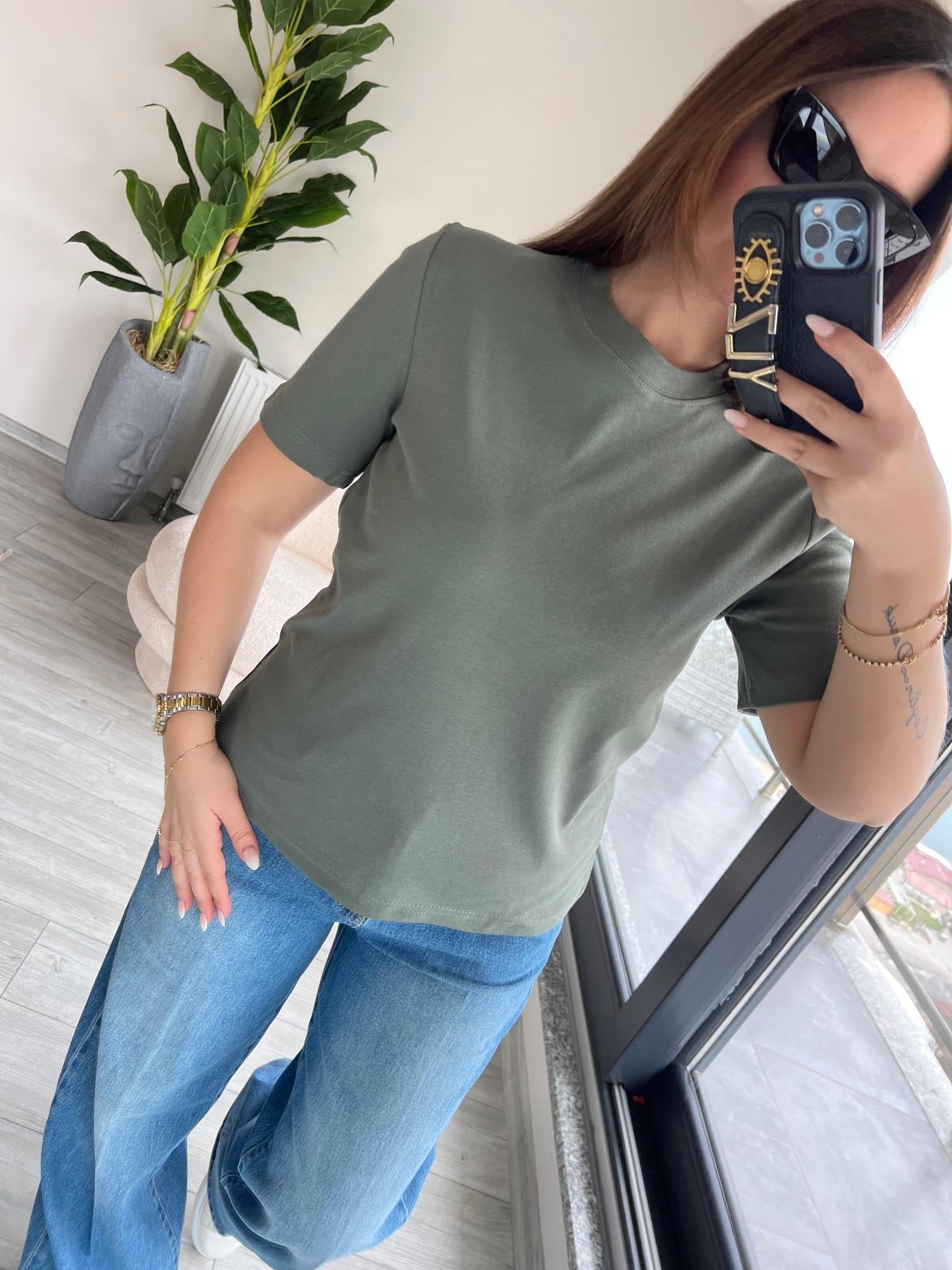 1075 Bisiklet Yaka Tshirt HAKİ YEŞİL