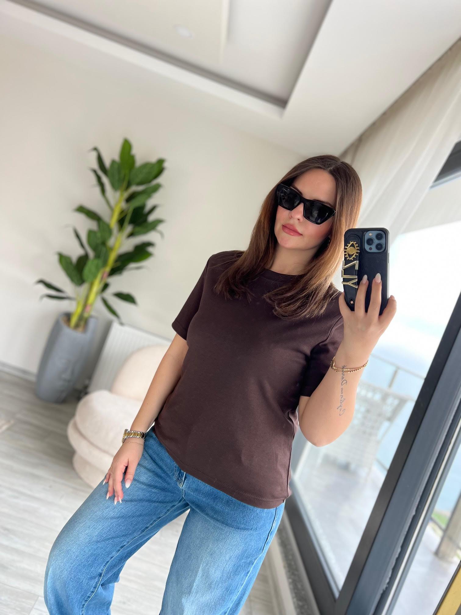 1075 Bisiklet Yaka Tshirt KAHVE