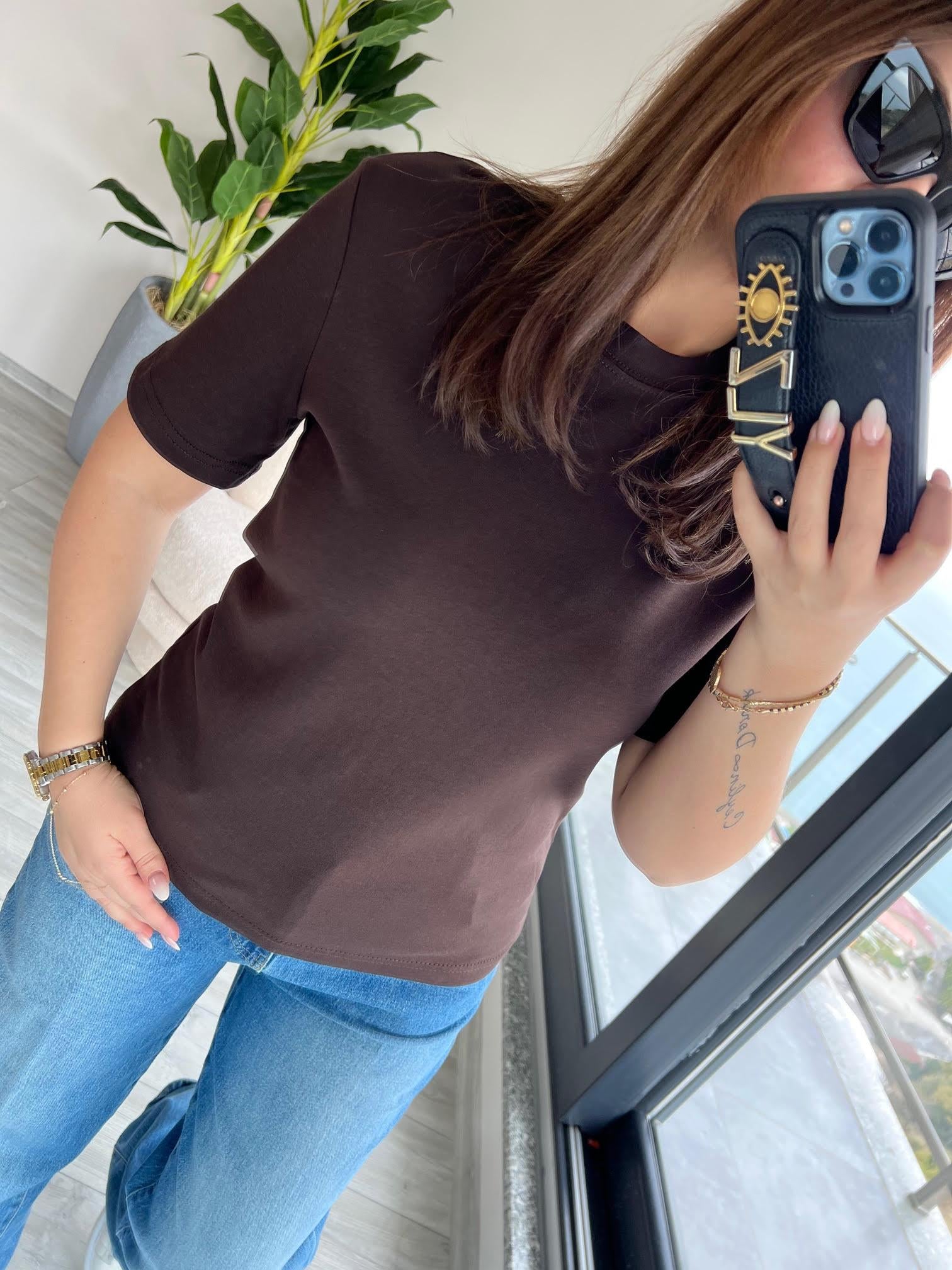 1075 Bisiklet Yaka Tshirt KAHVE
