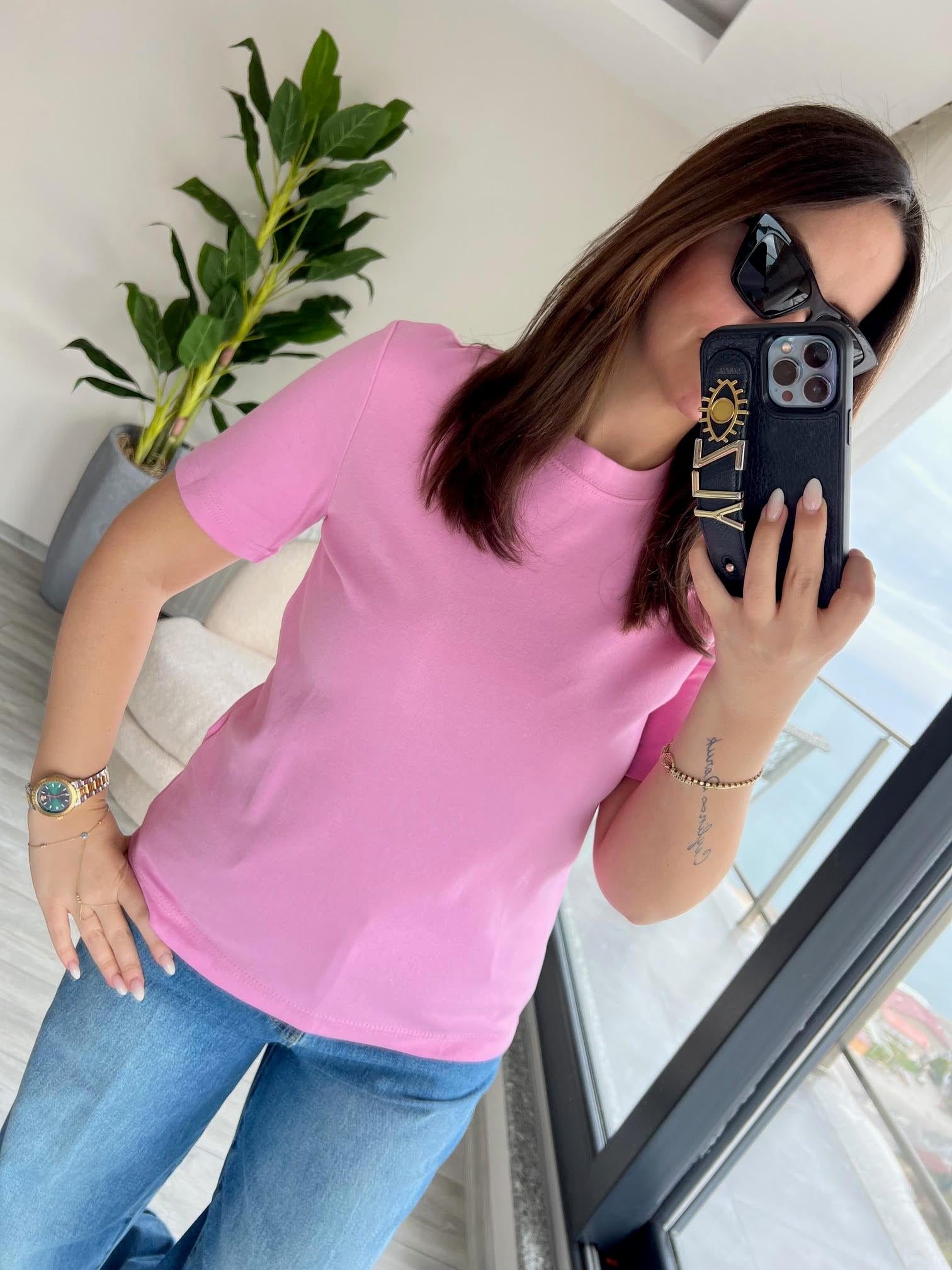 1075 Bisiklet Yaka Tshirt PEMBE