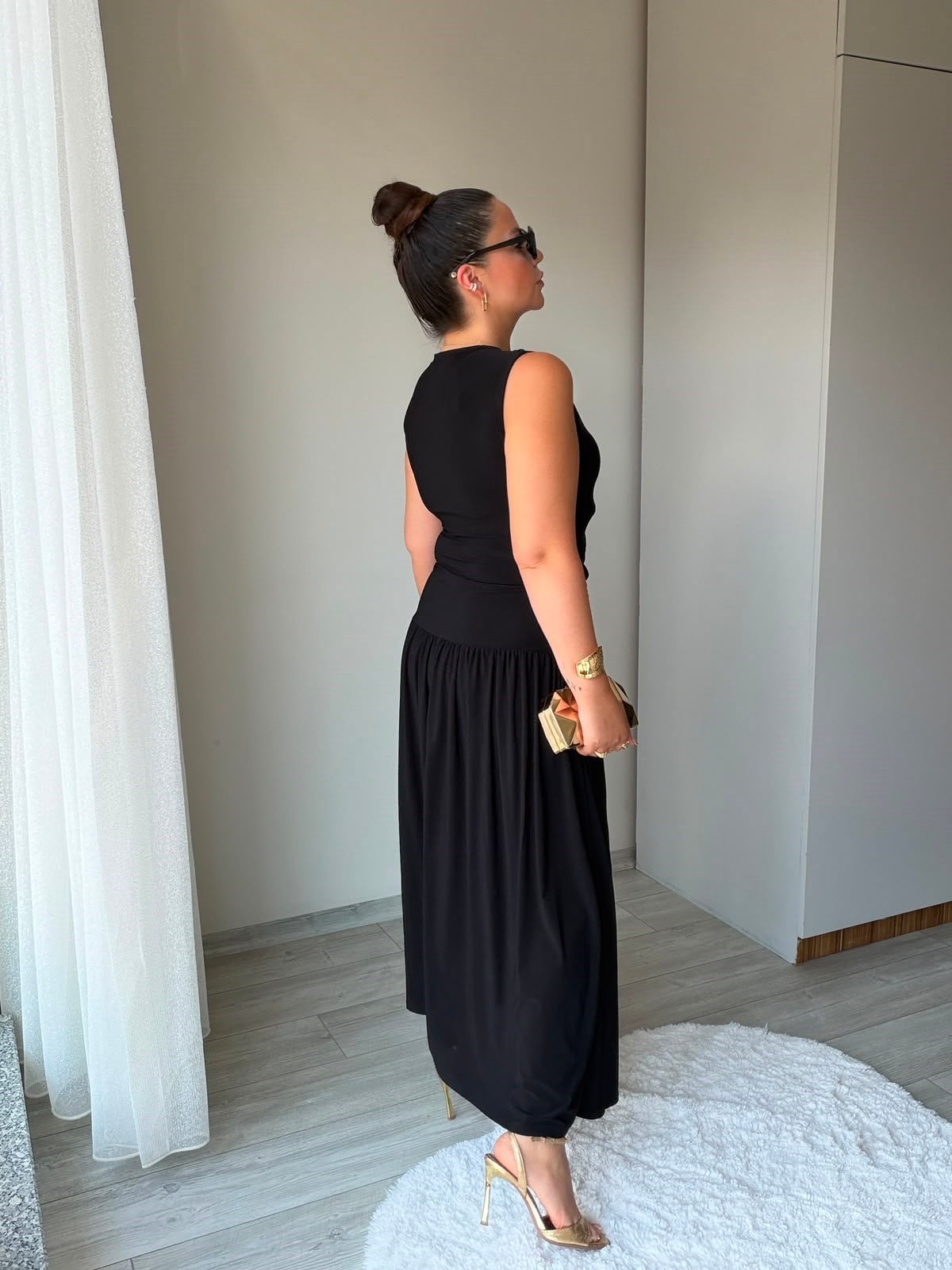 1095 Sandy Dekolte Elbise SİYAH