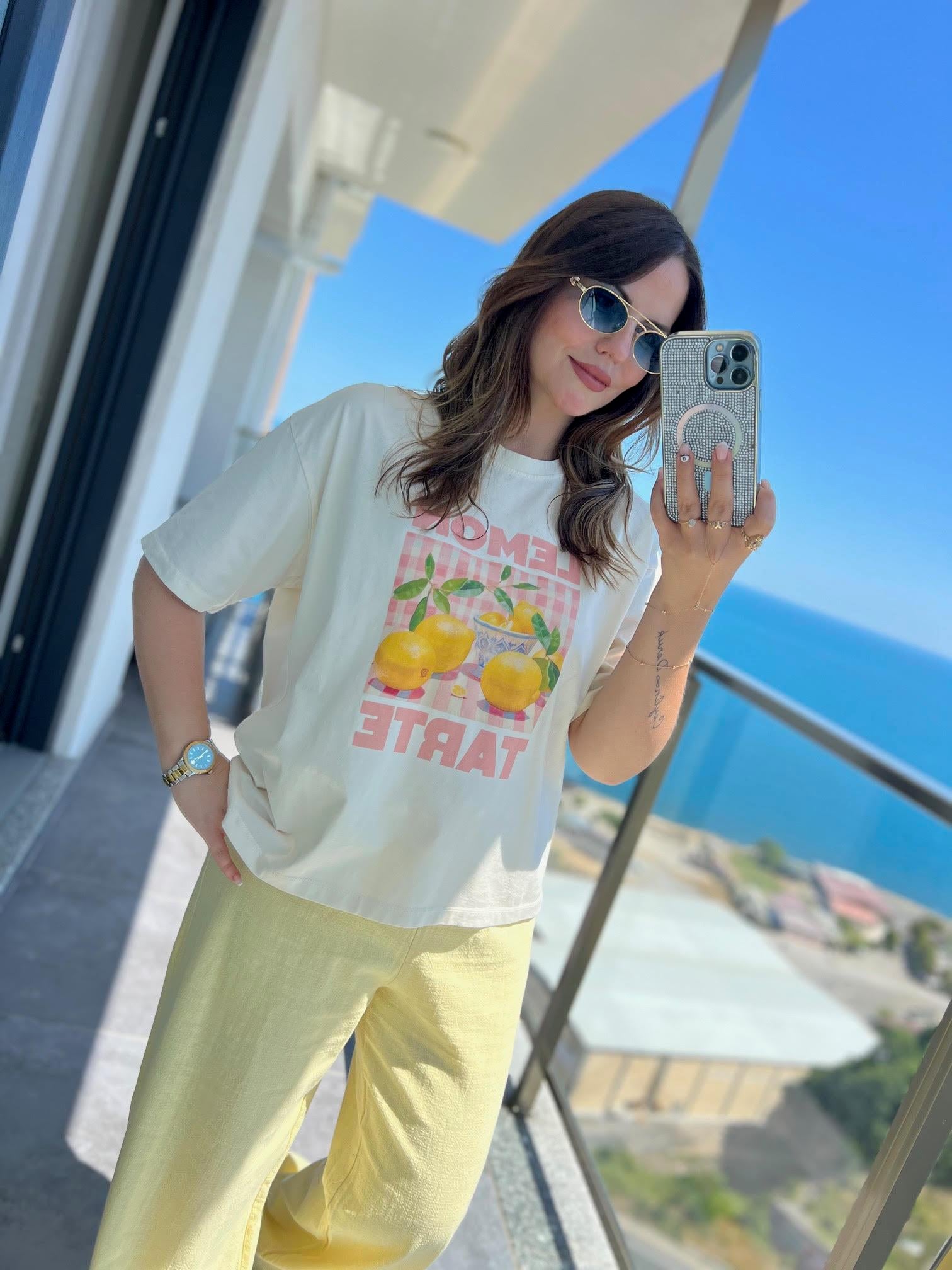1125 Lemon Yazılı Tshirt EKRU