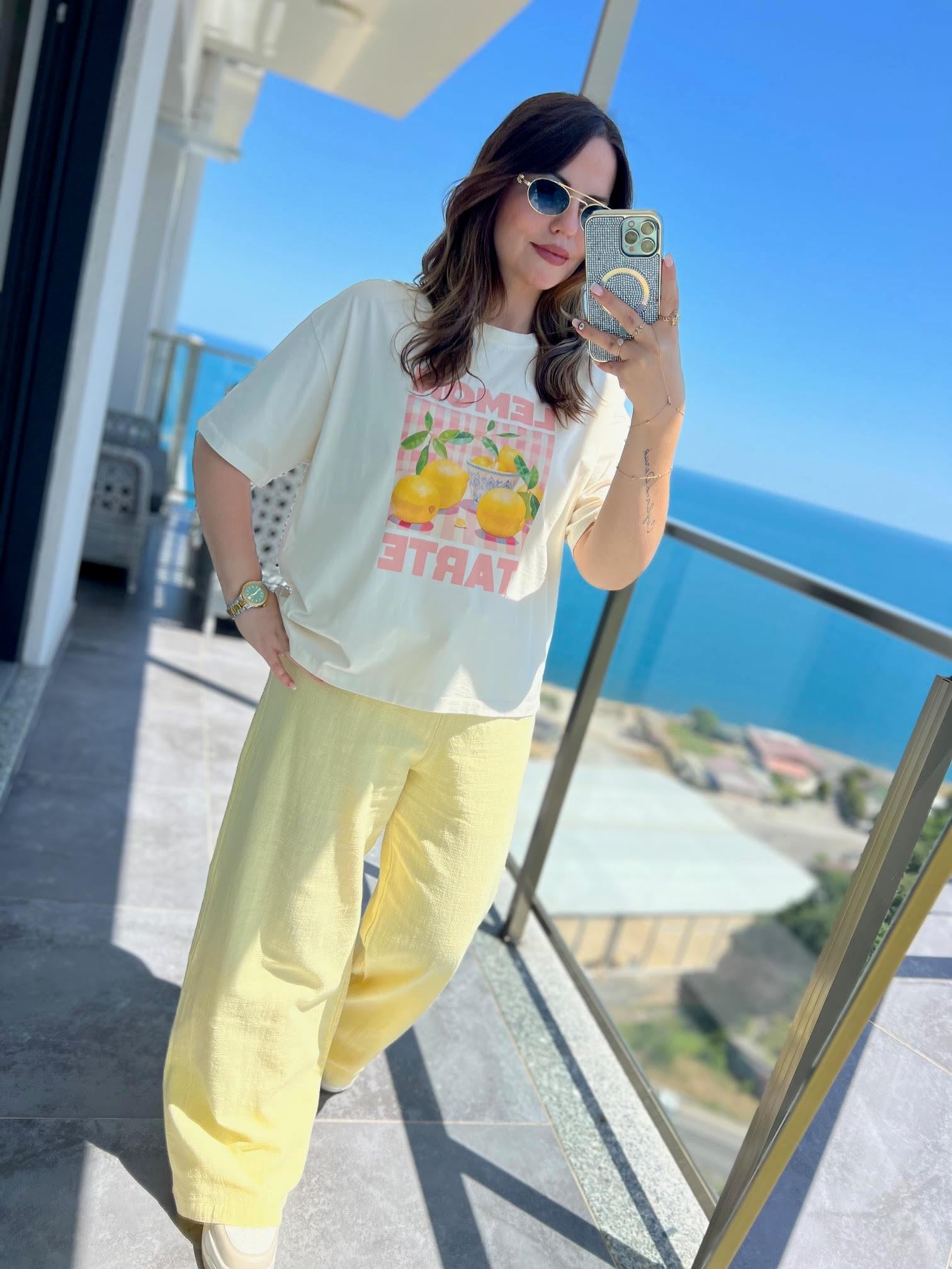 1125 Lemon Yazılı Tshirt EKRU