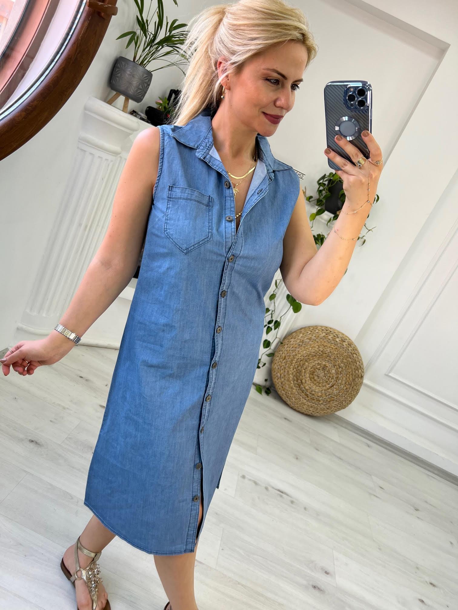 120 Tencel Kolsuz Elbise MAVİ