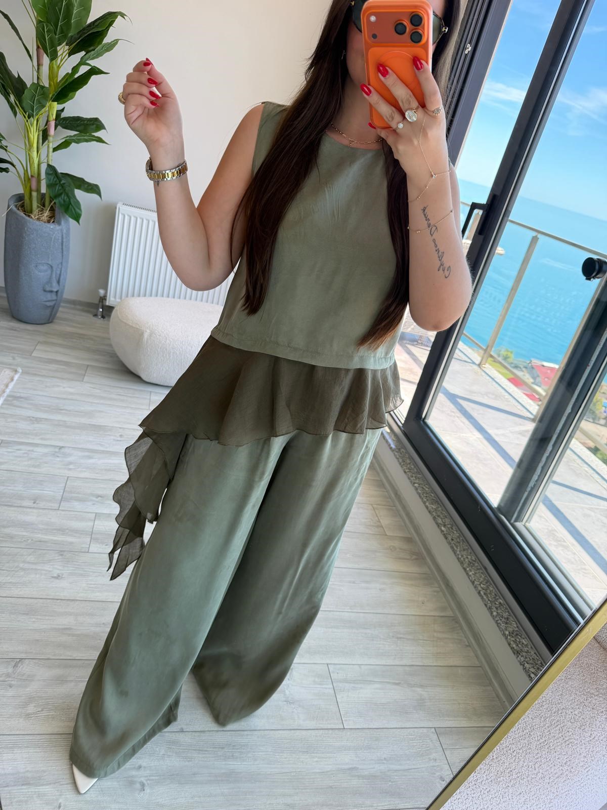 1391 Garnili Bluz Pantolon Takım HAKİ YEŞİL