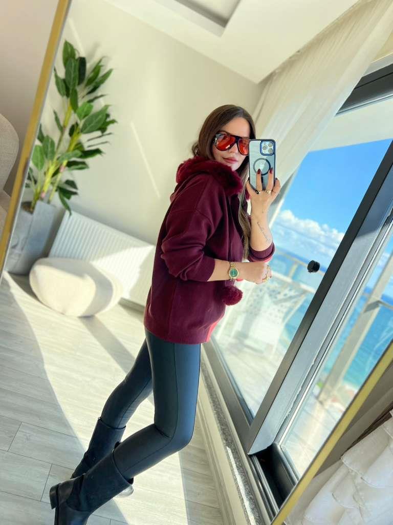 140215 Ponponlu Hırka BORDO