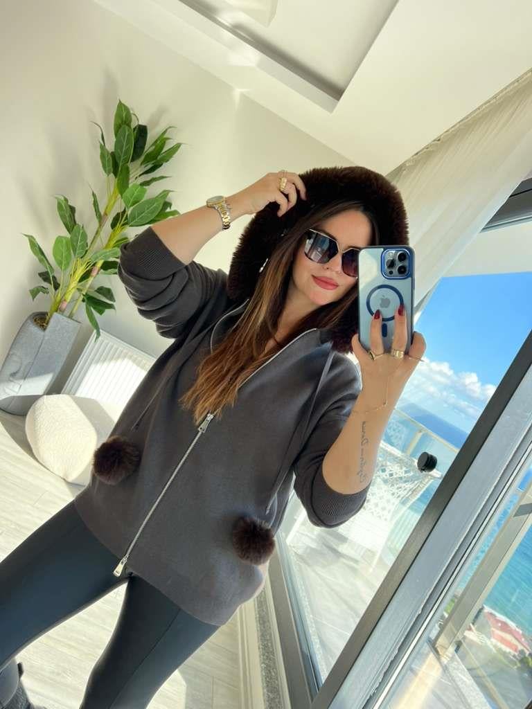 140215 Ponponlu Hırka KAHVE