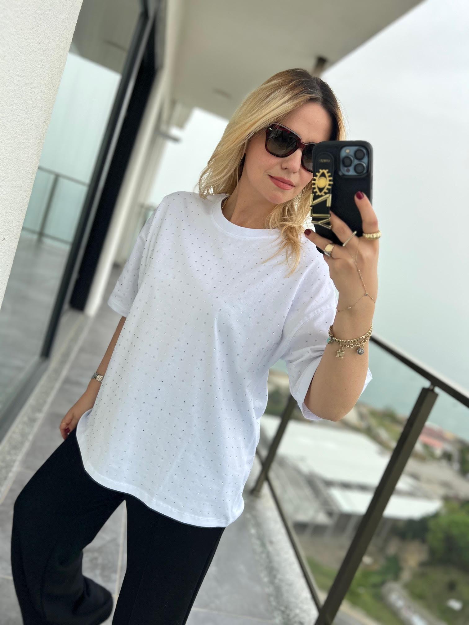 16116 Taşlı Tshirt BEYAZ