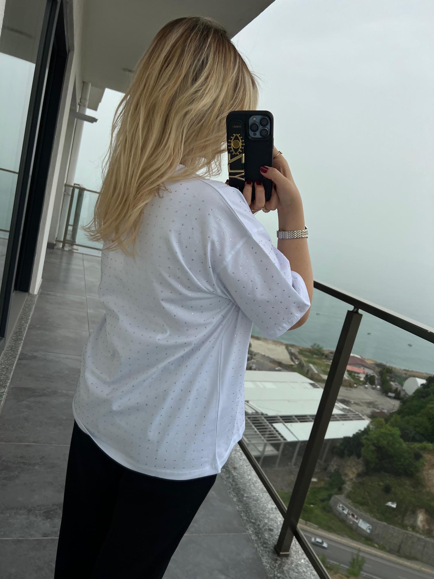 16116 Taşlı Tshirt BEYAZ