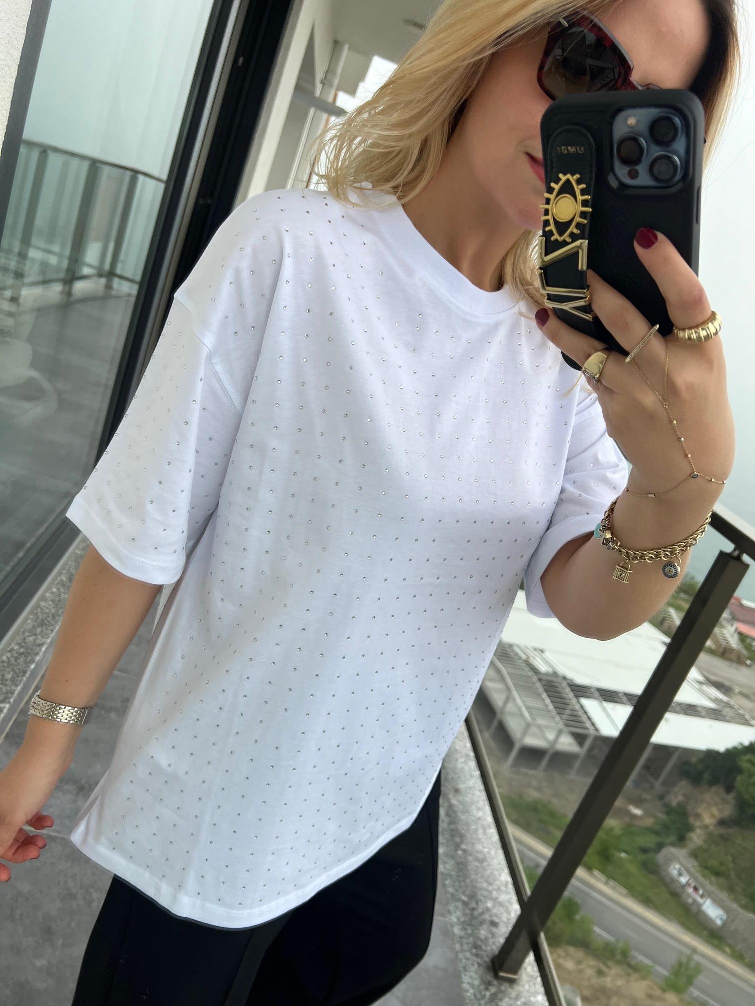 16116 Taşlı Tshirt BEYAZ
