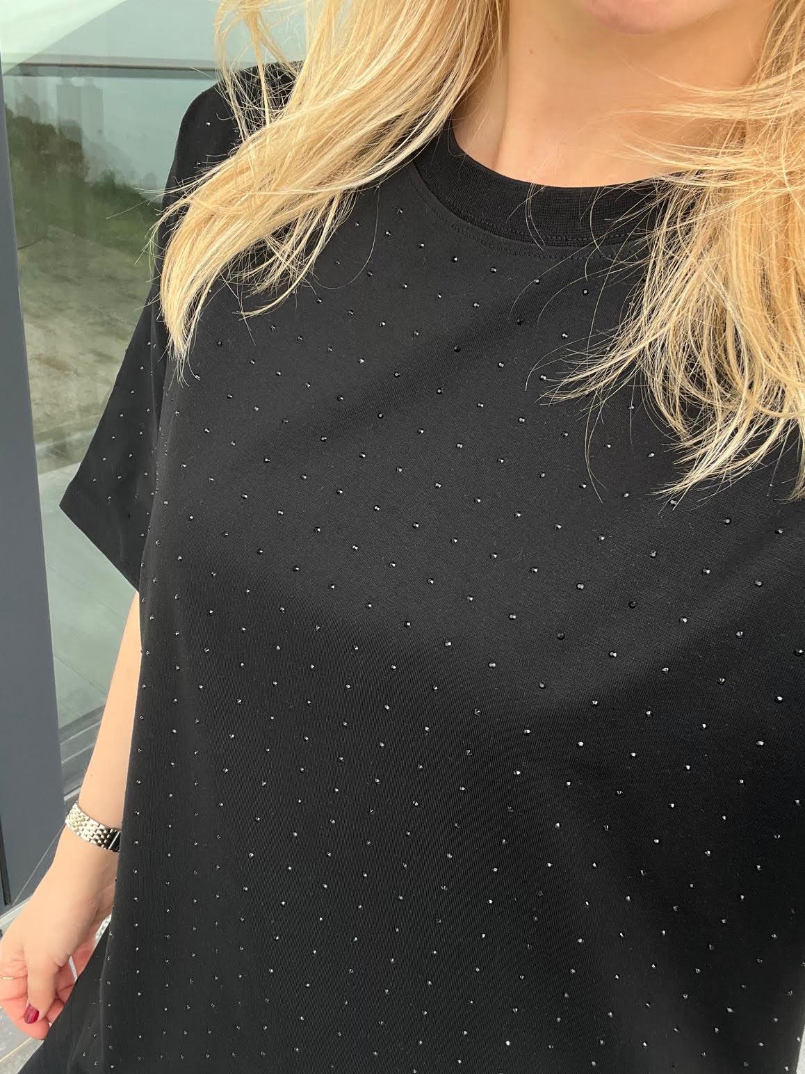 16116 Taşlı Tshirt SİYAH