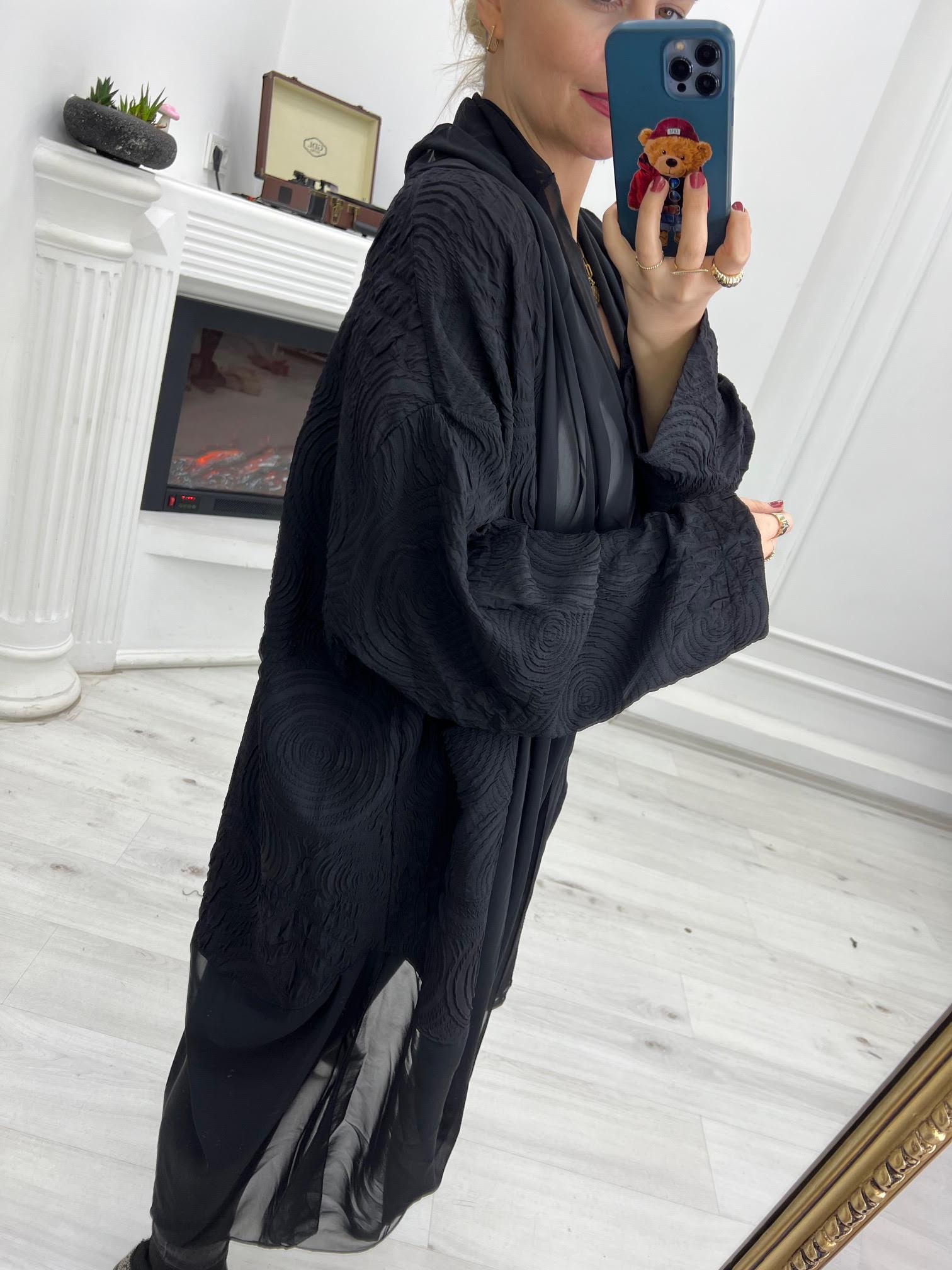 1877  Tül Detay Tasarım Kimono SİYAH