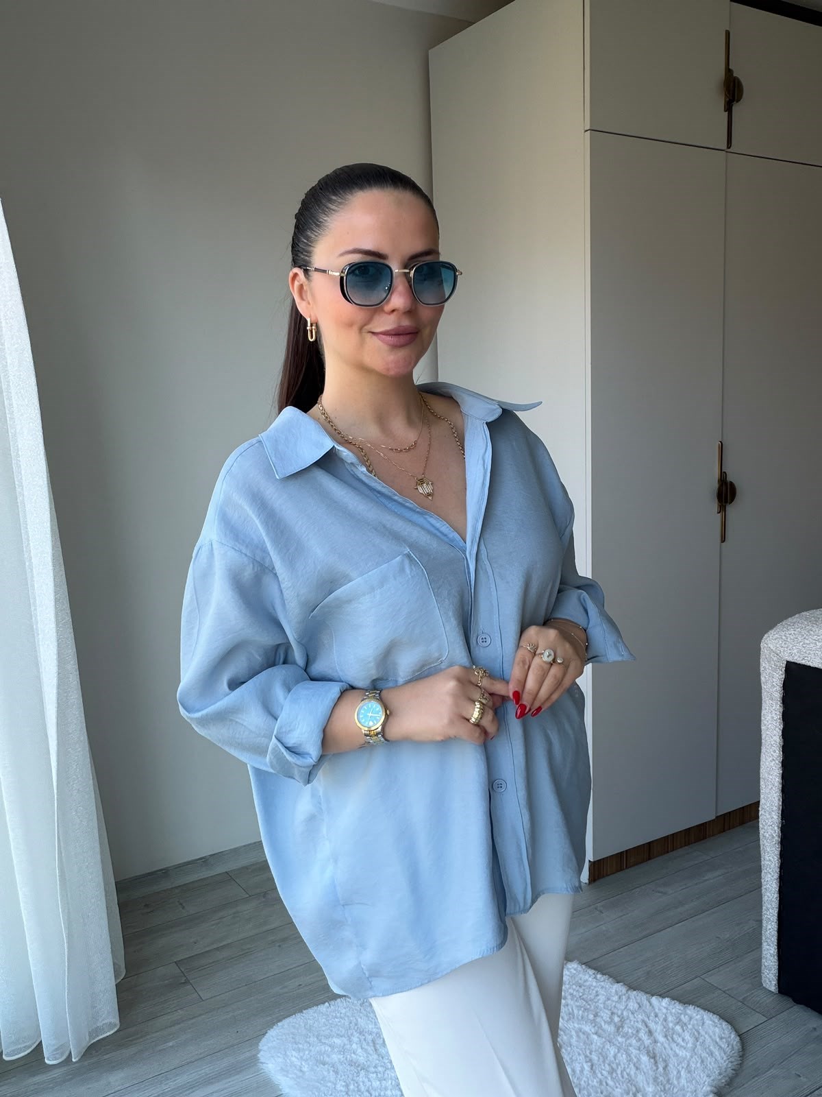 204 Düşük Kol Gömlek AÇIK MAVİ