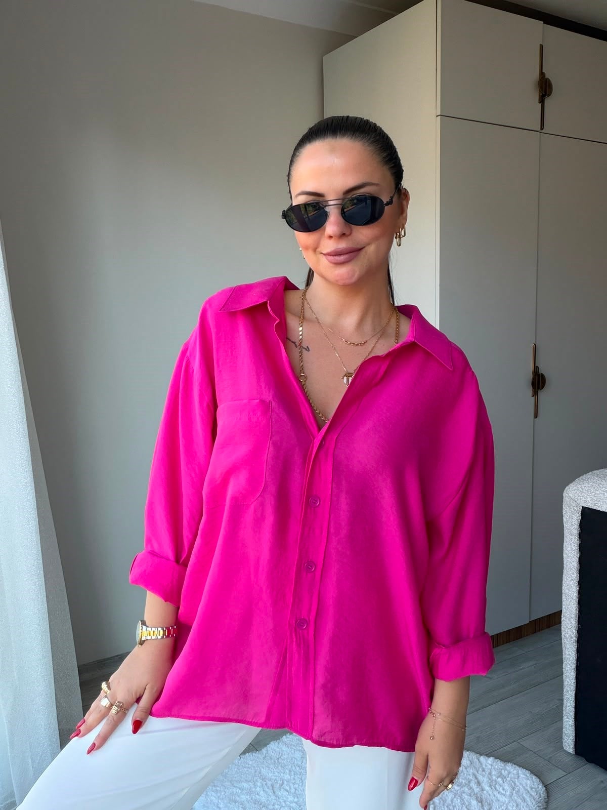 204 Düşük Kol Gömlek FUŞYA