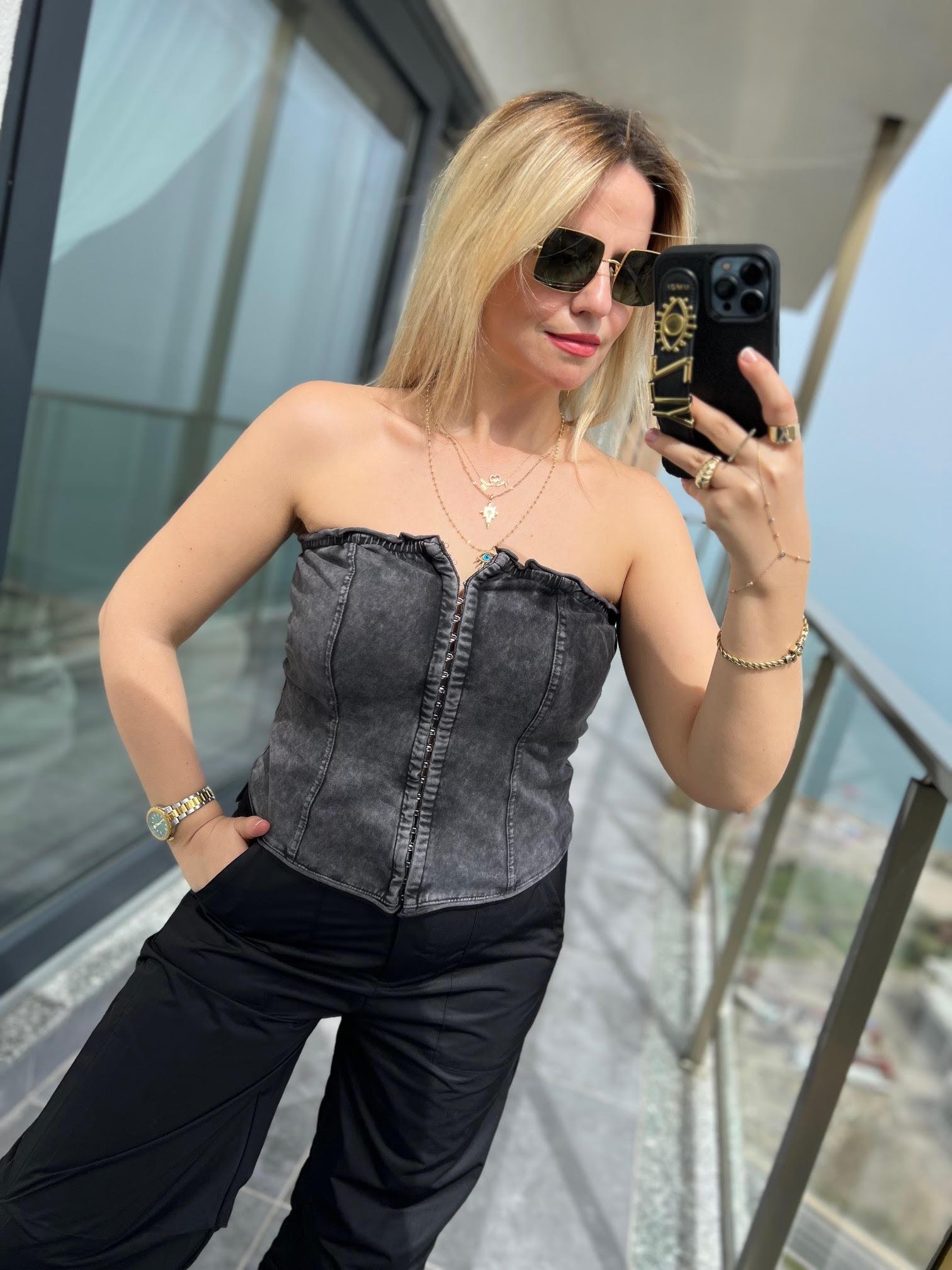 20662 Yıkamalı Korse Top ANTRESİT