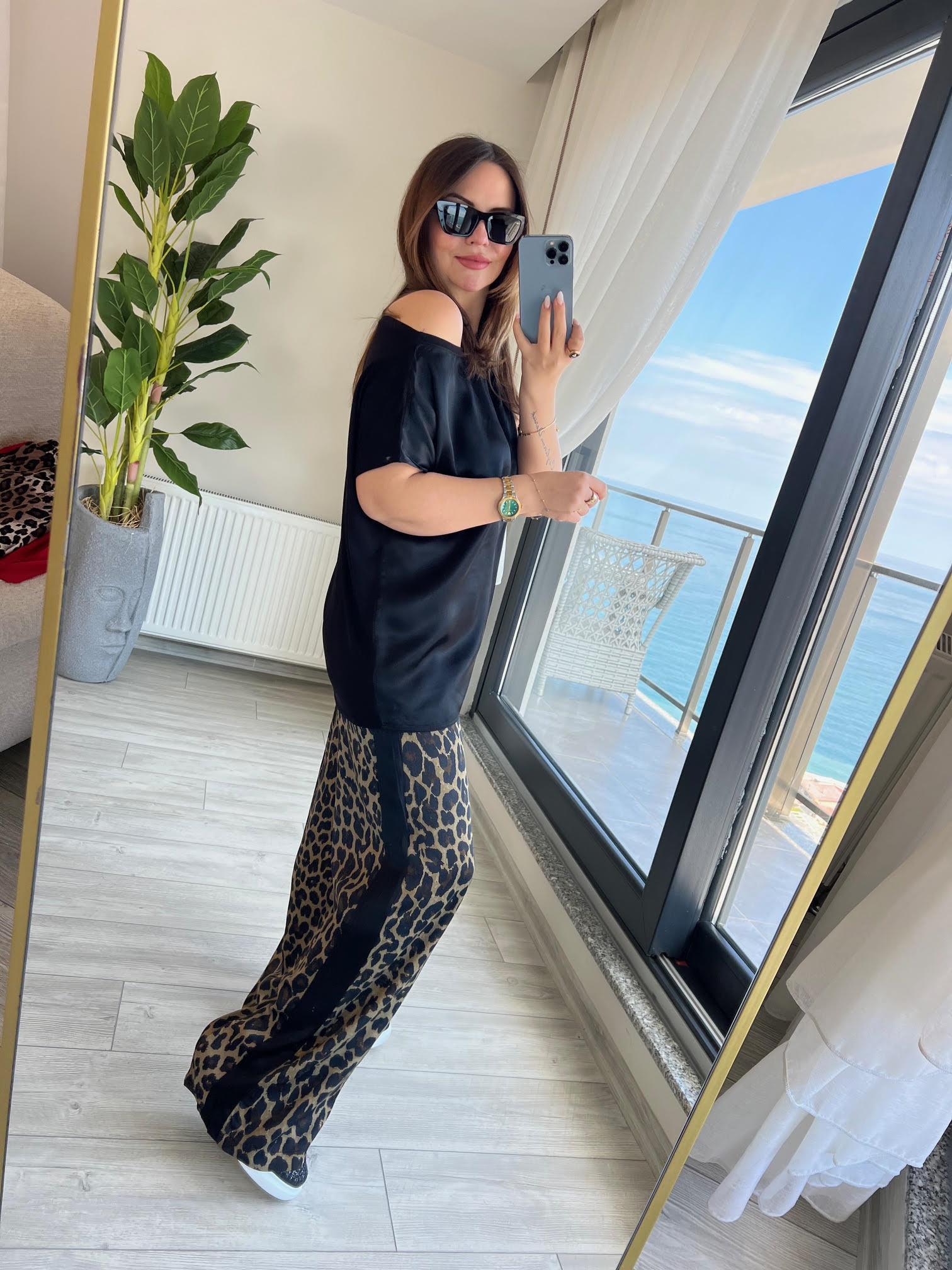 2070 Saten Leoparlı Takım KAHVE