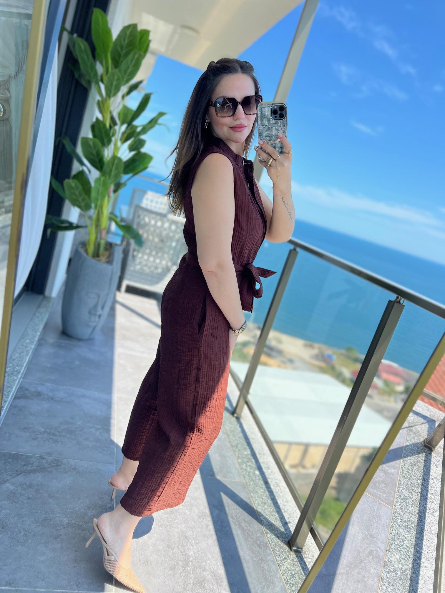 2092 Sıfır Kollu Tulum KAHVE