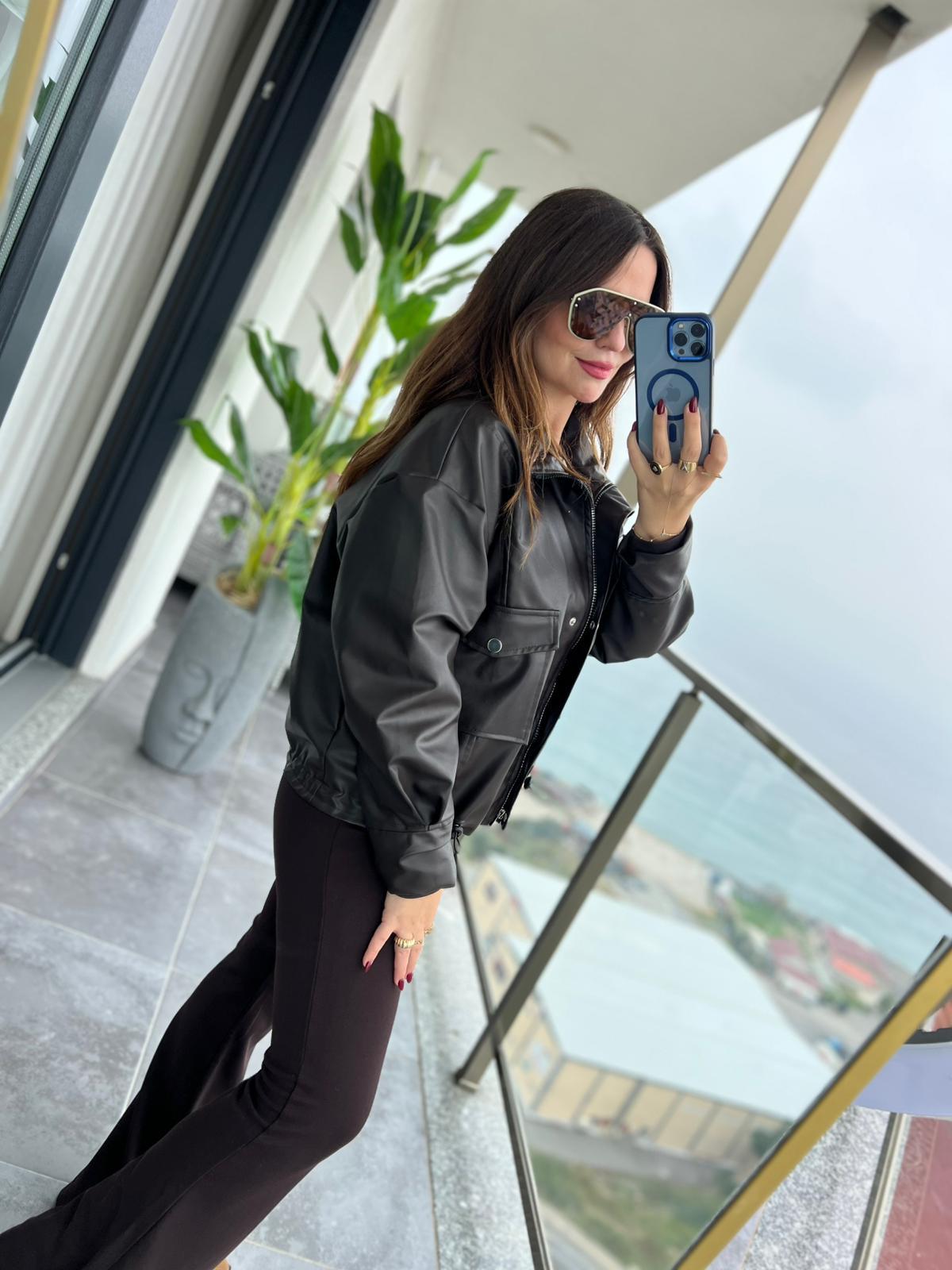 2142 Lastikli Deri Ceket KAHVE