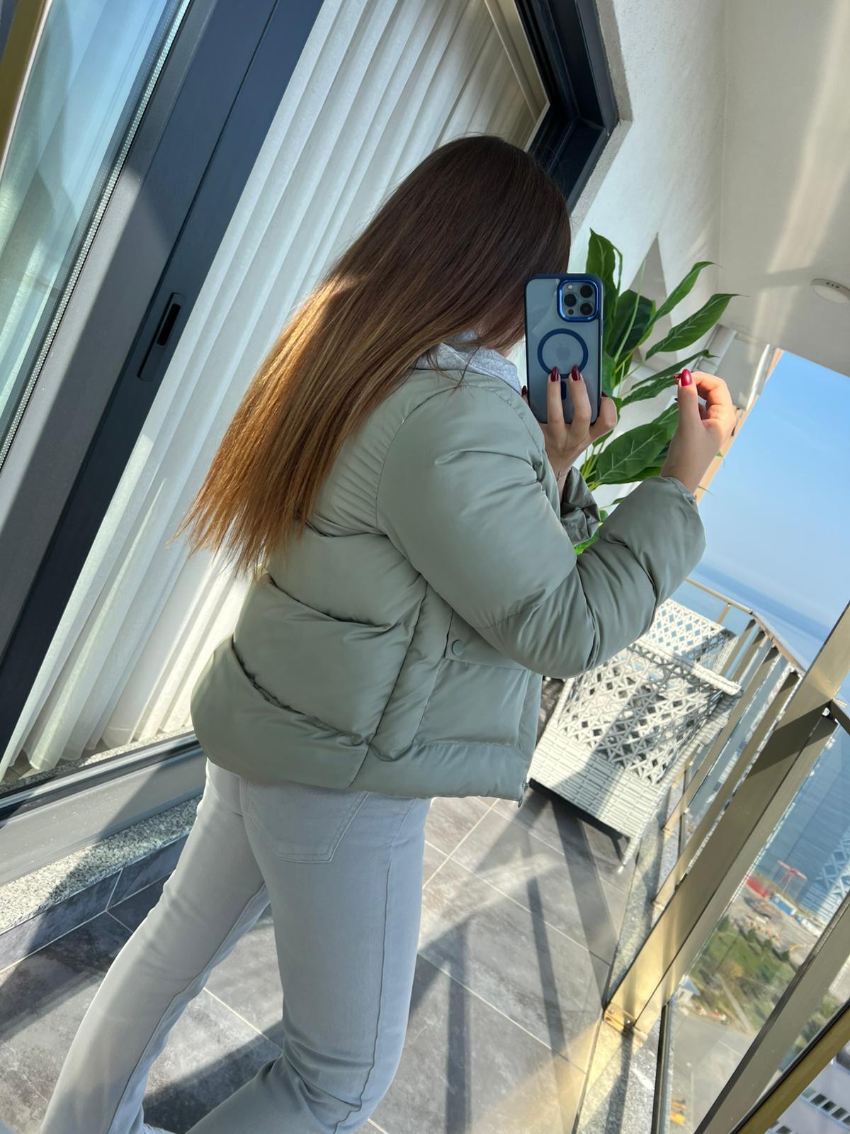 2148 Gri Kapüşonlu Şişme Mont MİNT