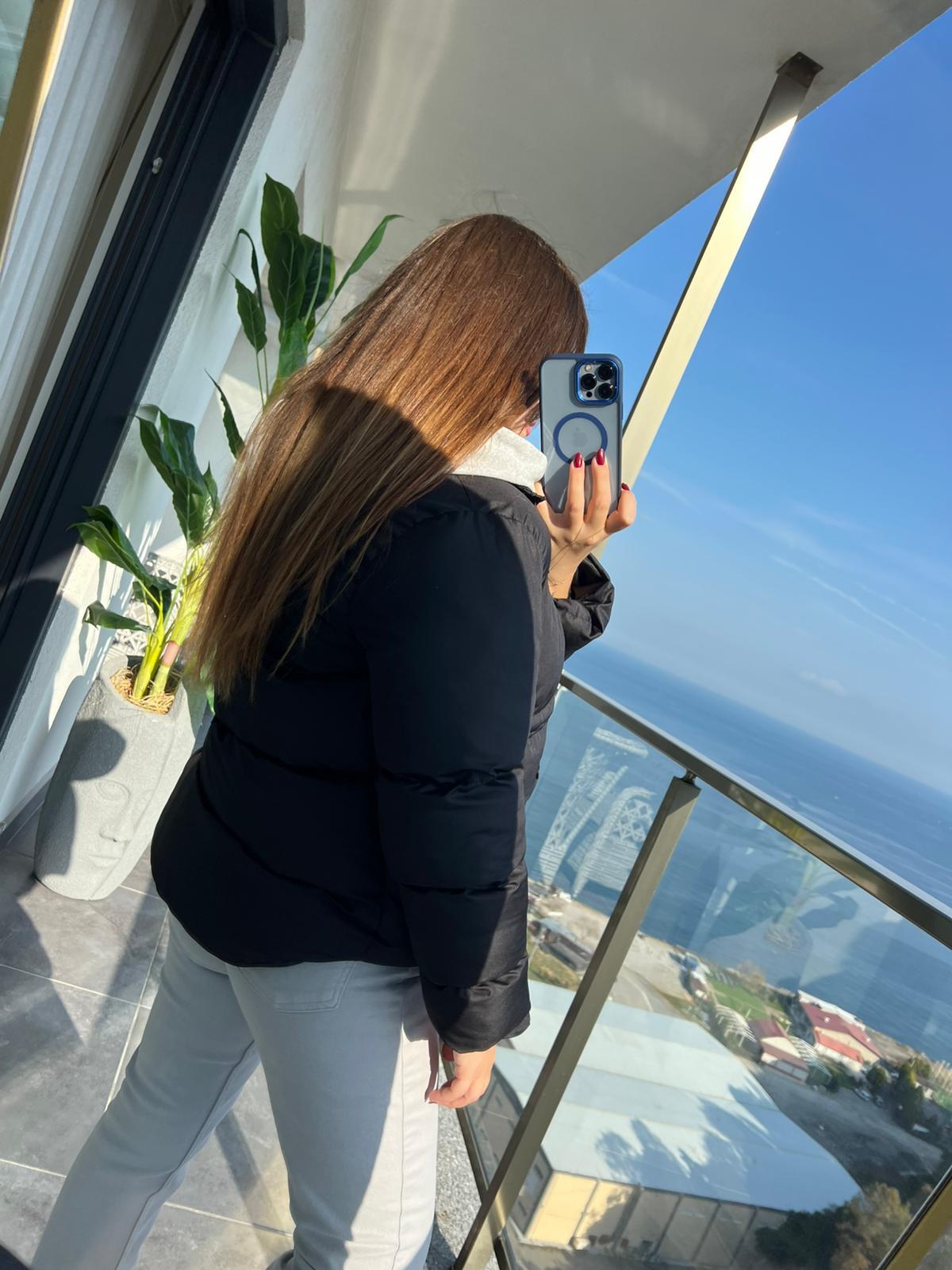 2148 Gri Kapüşonlu Şişme Mont SİYAH