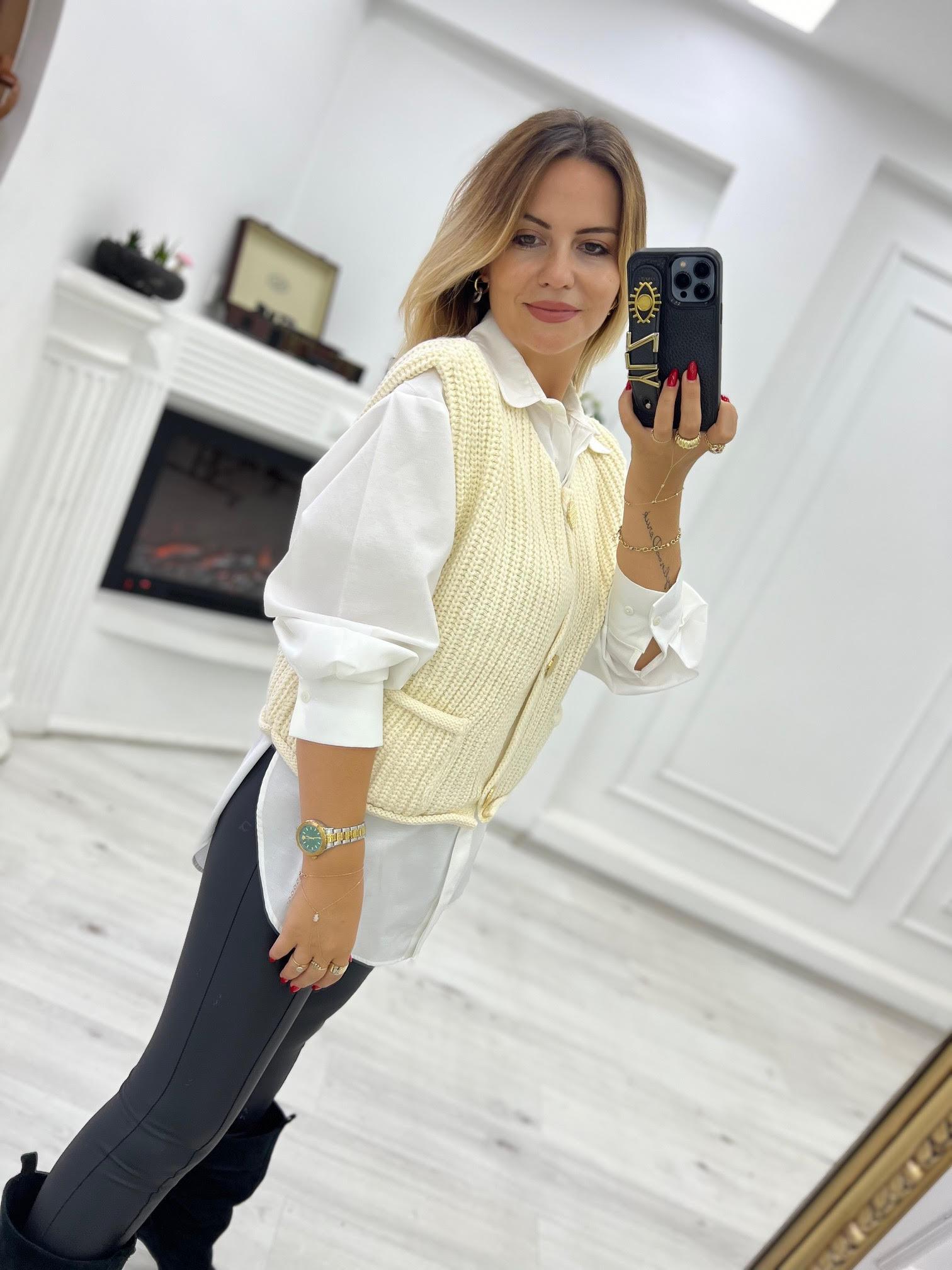 2186 Kalın Örgü Cepli Trend Yelek EKRU