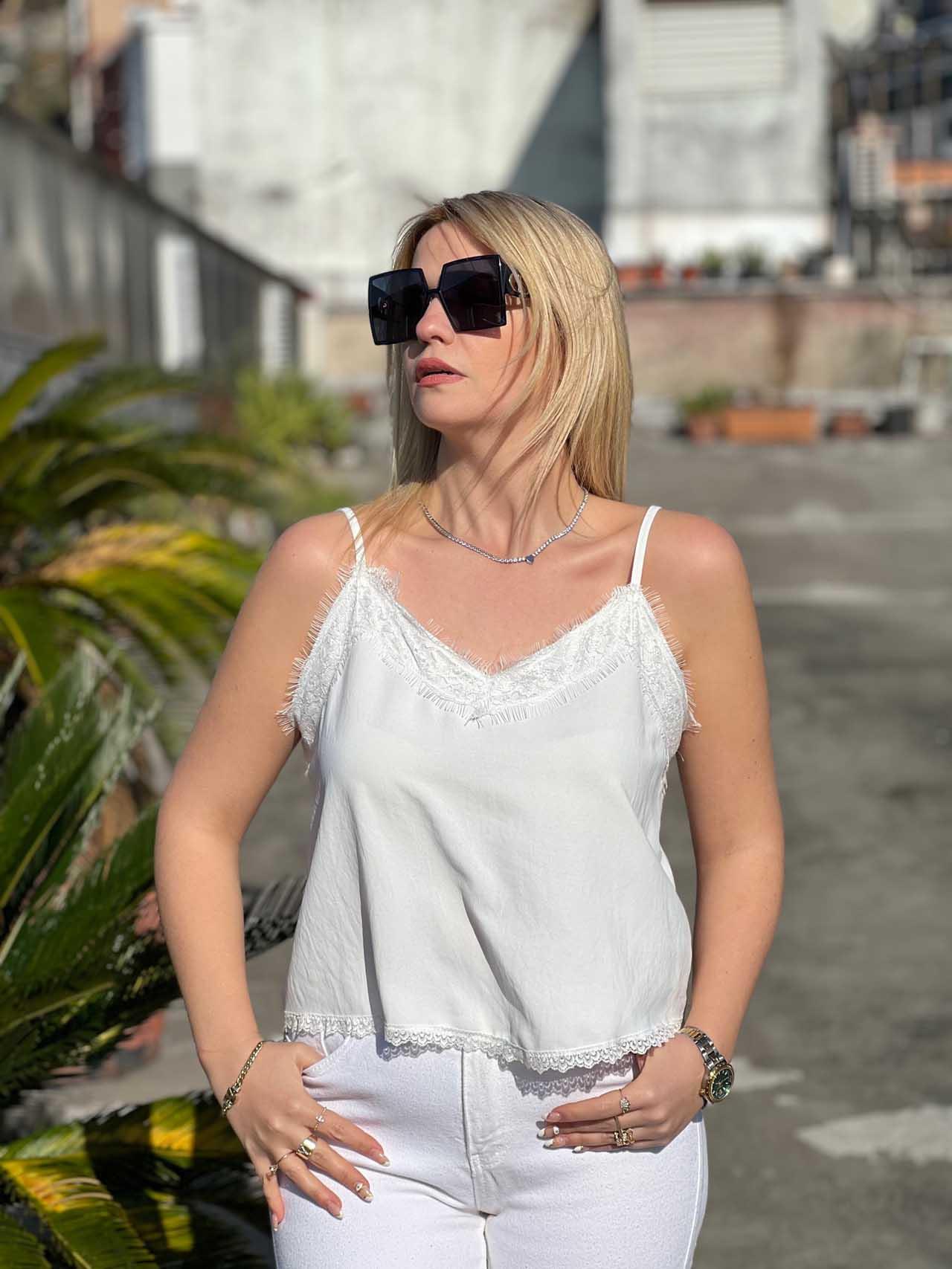 22Y23064 İp Askı Dantel Detay Bluz BEYAZ