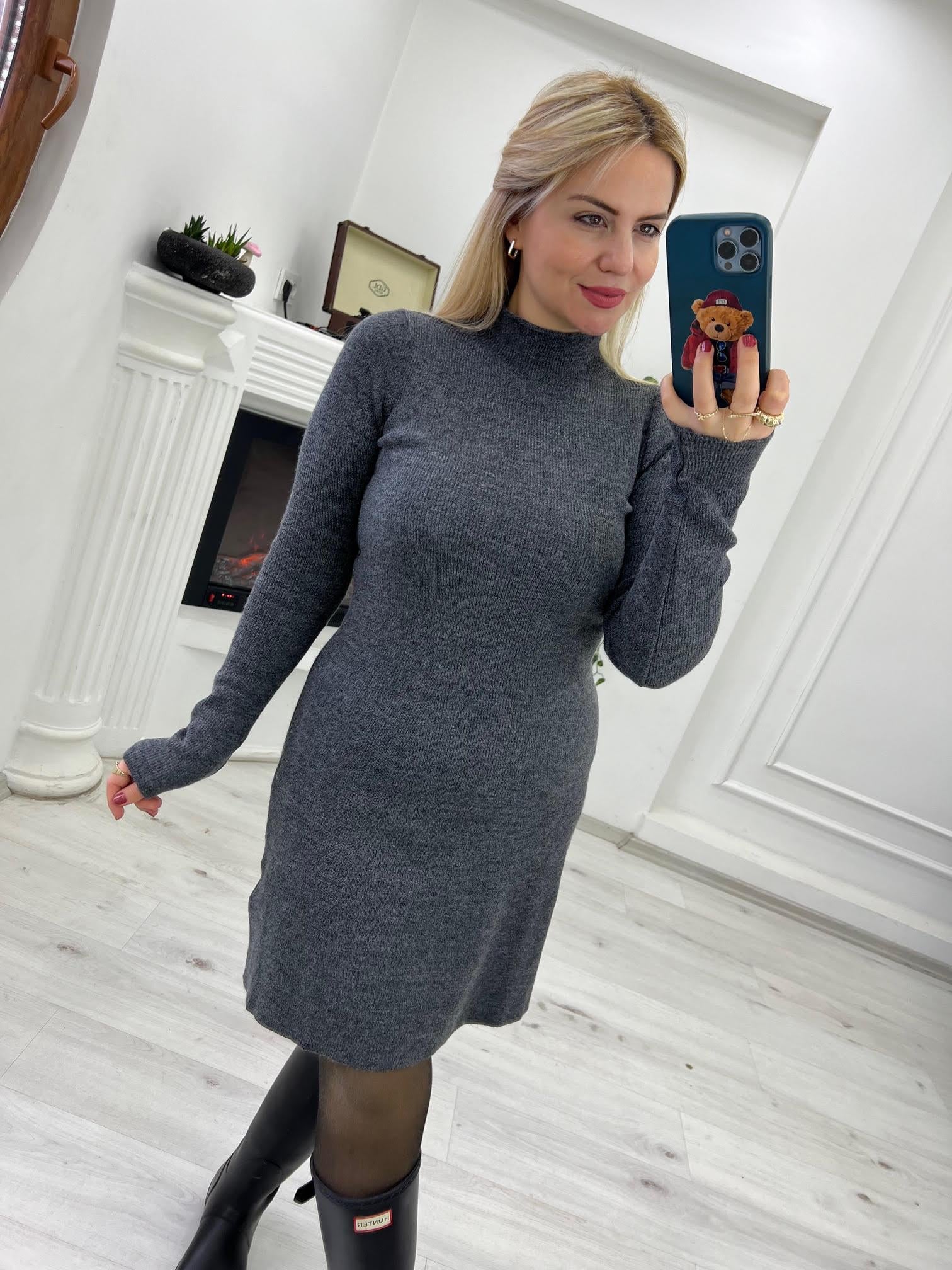 231052 Düz Kısa Elbise ANTRESİT