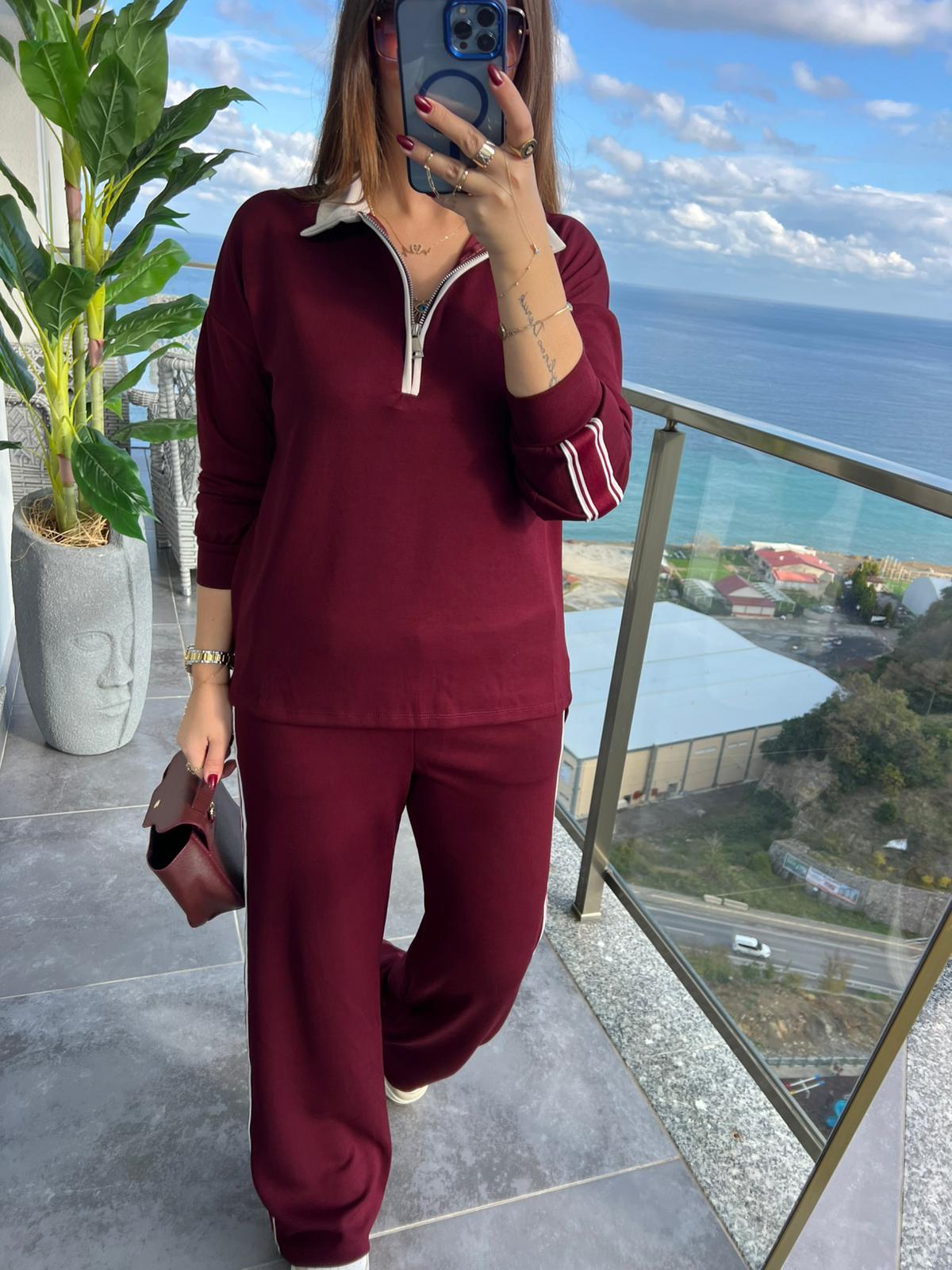 2318 Şerit Fermuarlı Takım BORDO