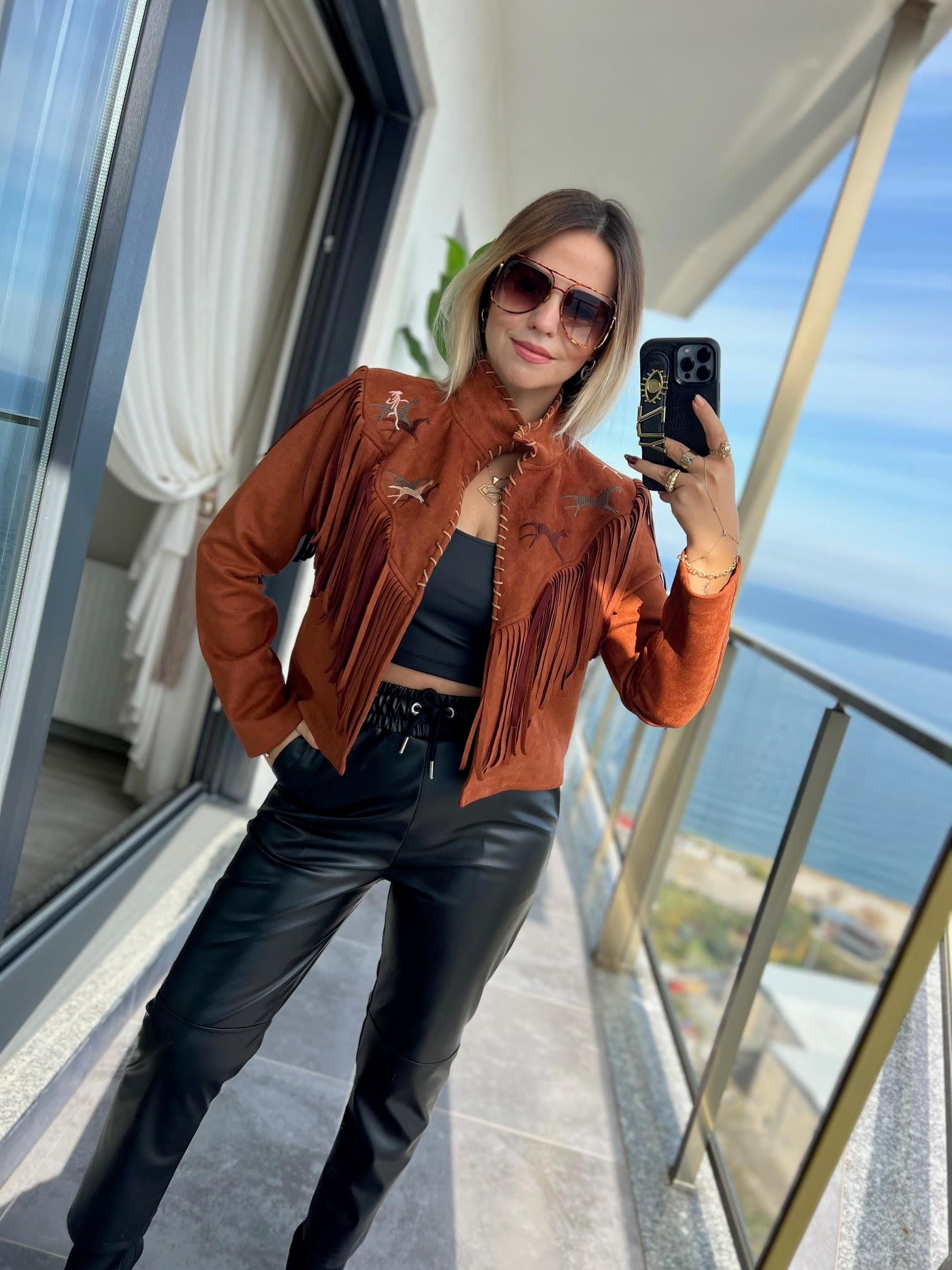 23276 Çoban Dikiş Püsküllü Ceket TABA