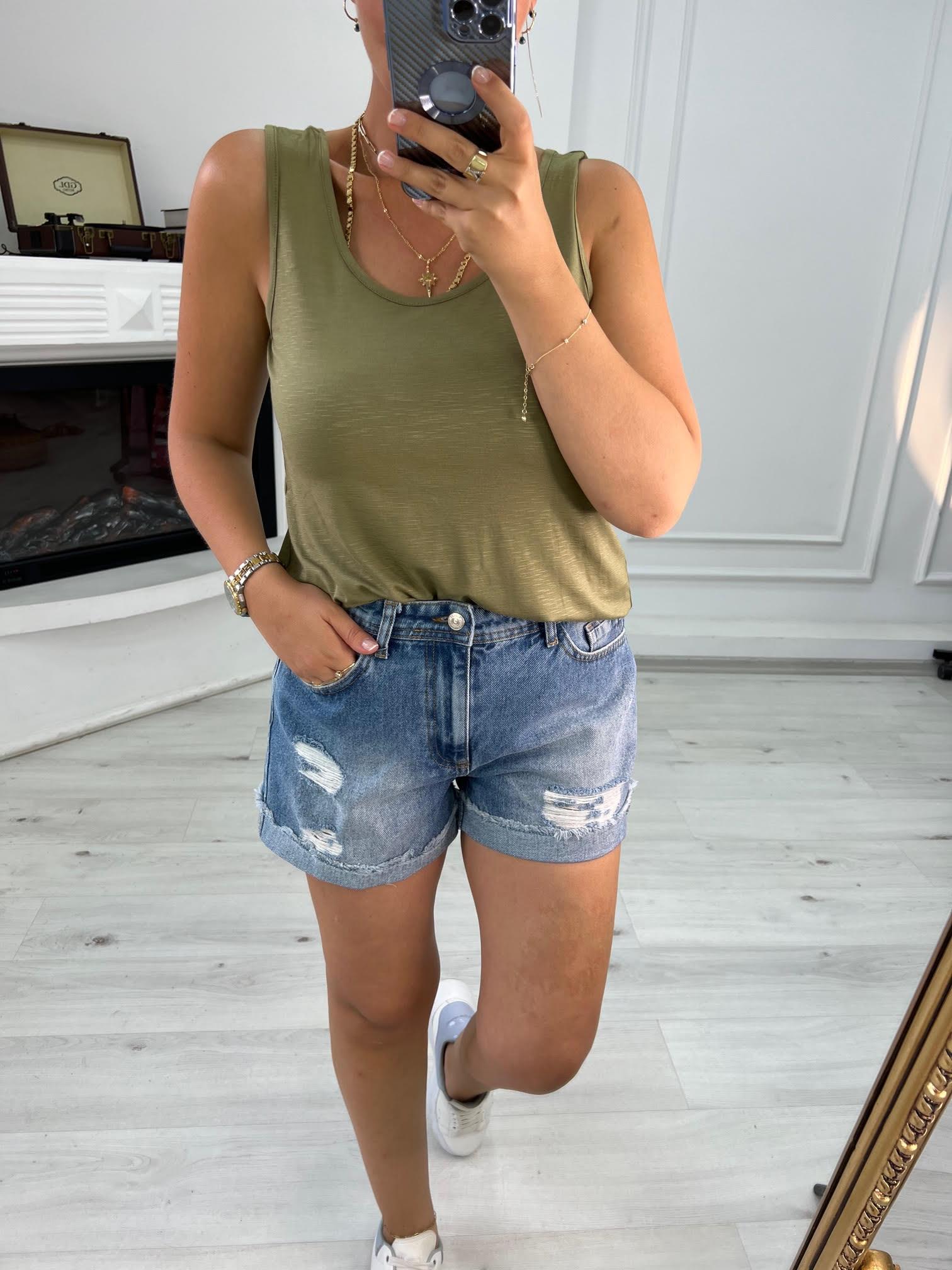 23341 Duble Paça Lazerli Şort MAVİ