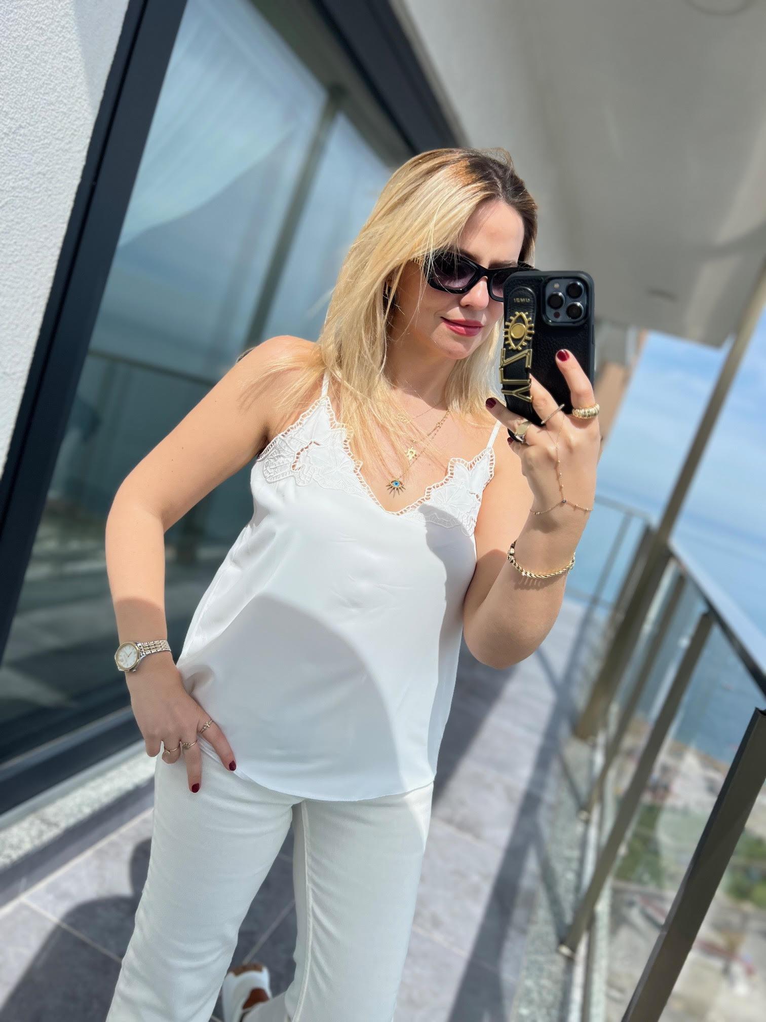 23444 Ajur Detaylı Bluz EKRU