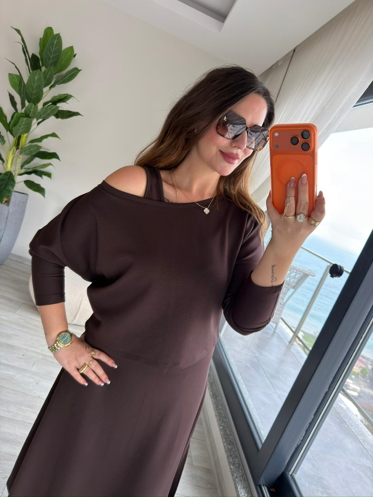 2375 Modal Bluz Elbise Takım KAHVE