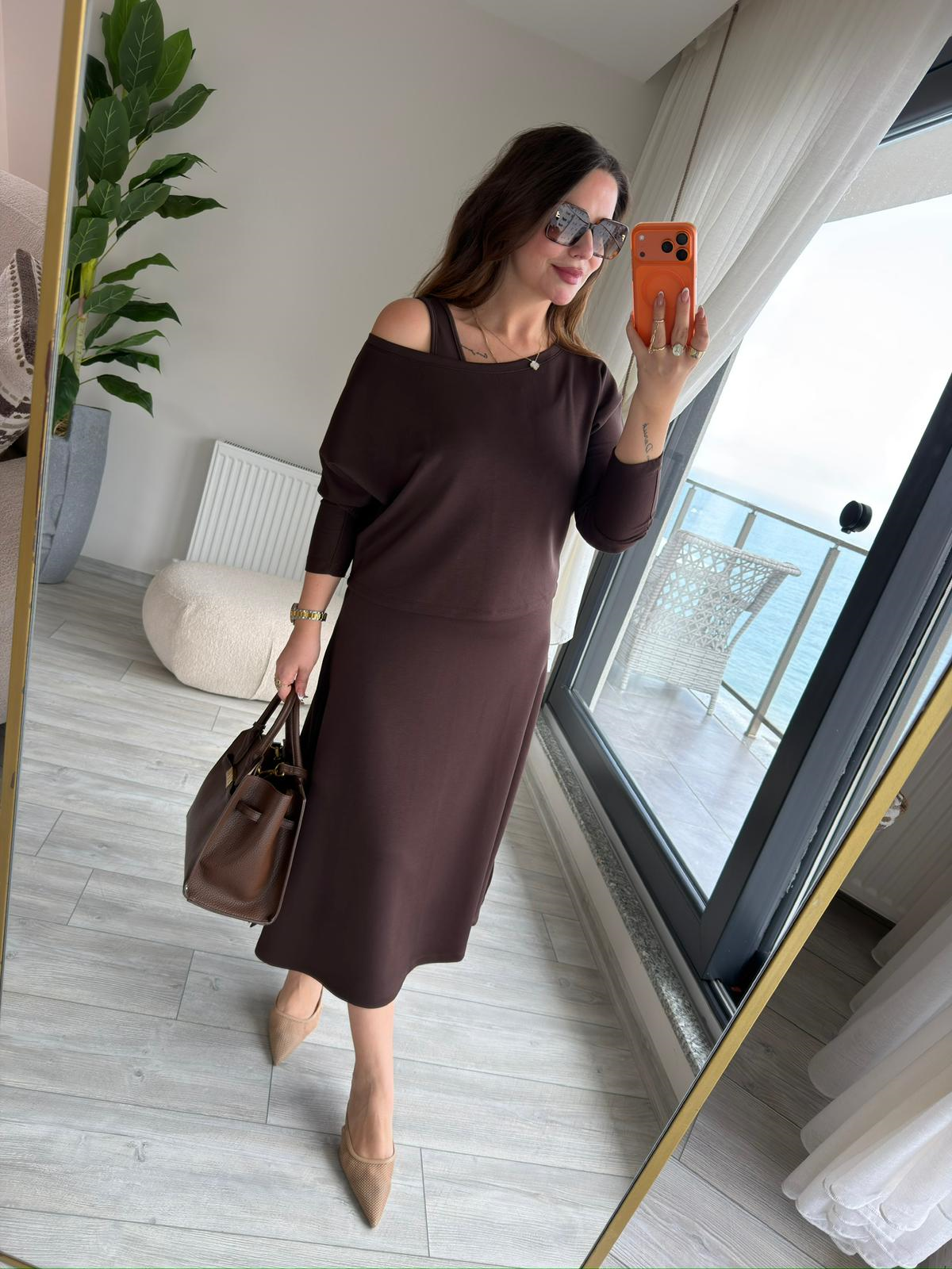 2375 Modal Bluz Elbise Takım KAHVE