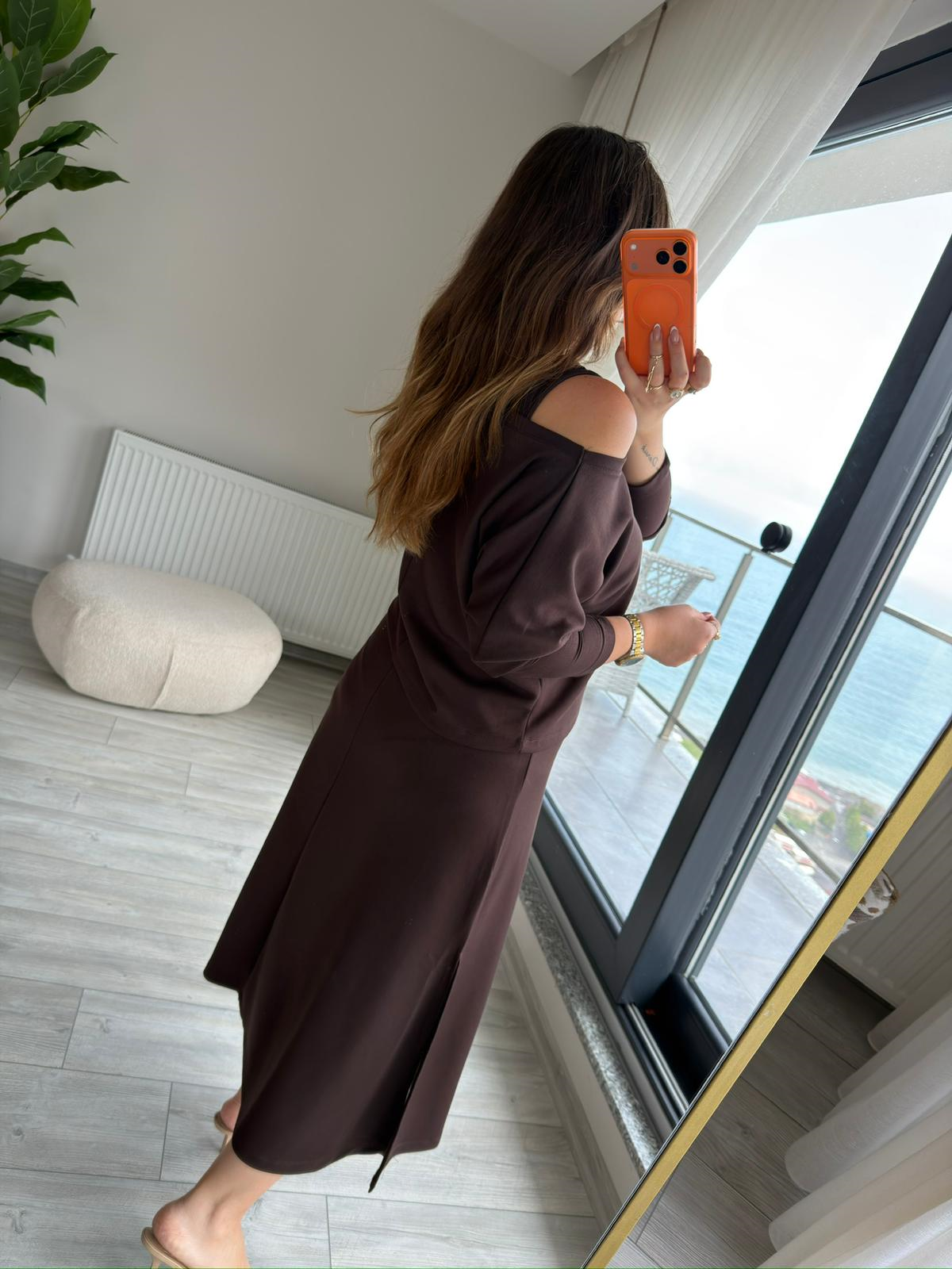 2375 Modal Bluz Elbise Takım KAHVE
