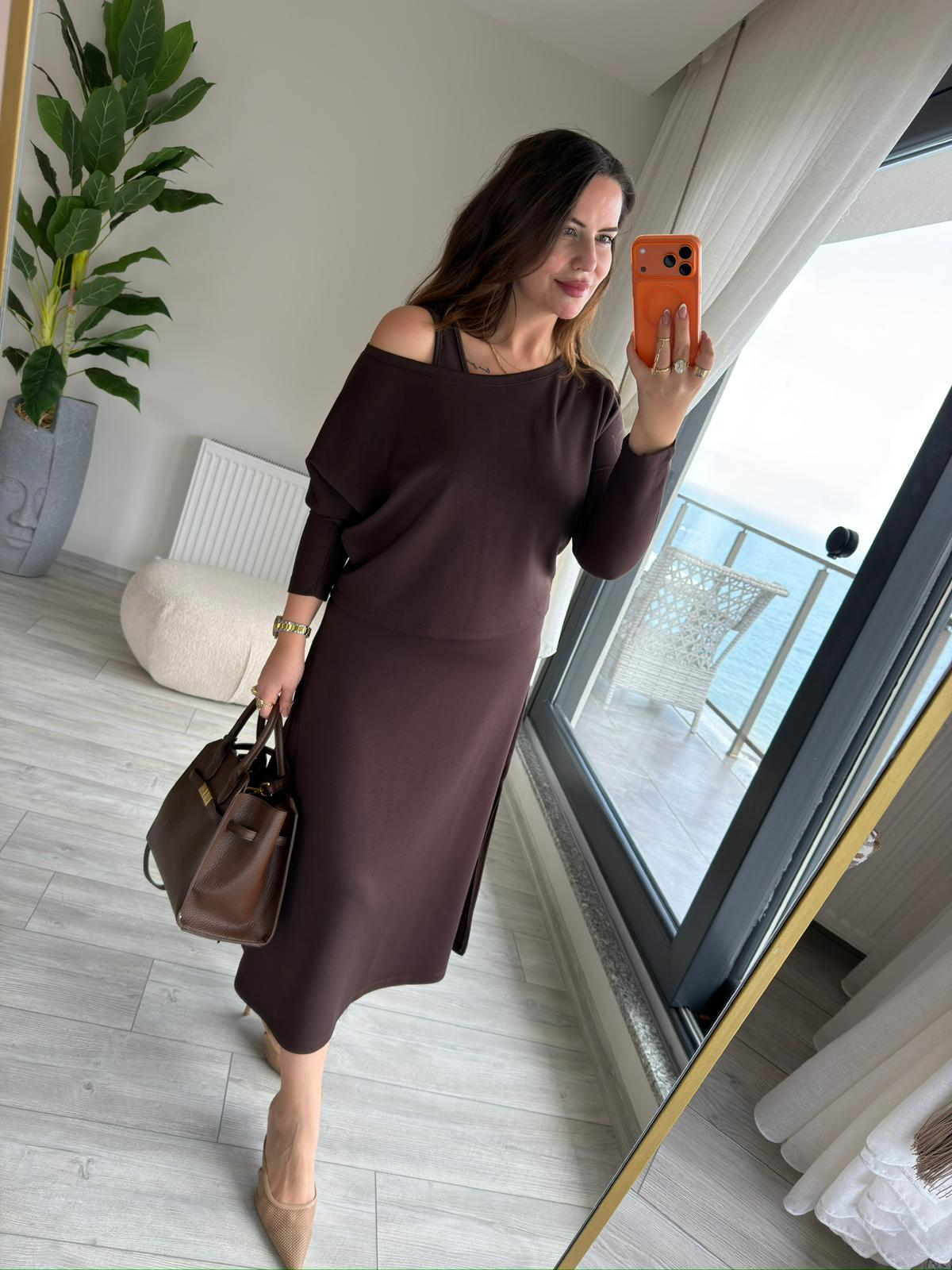 2375 Modal Bluz Elbise Takım KAHVE