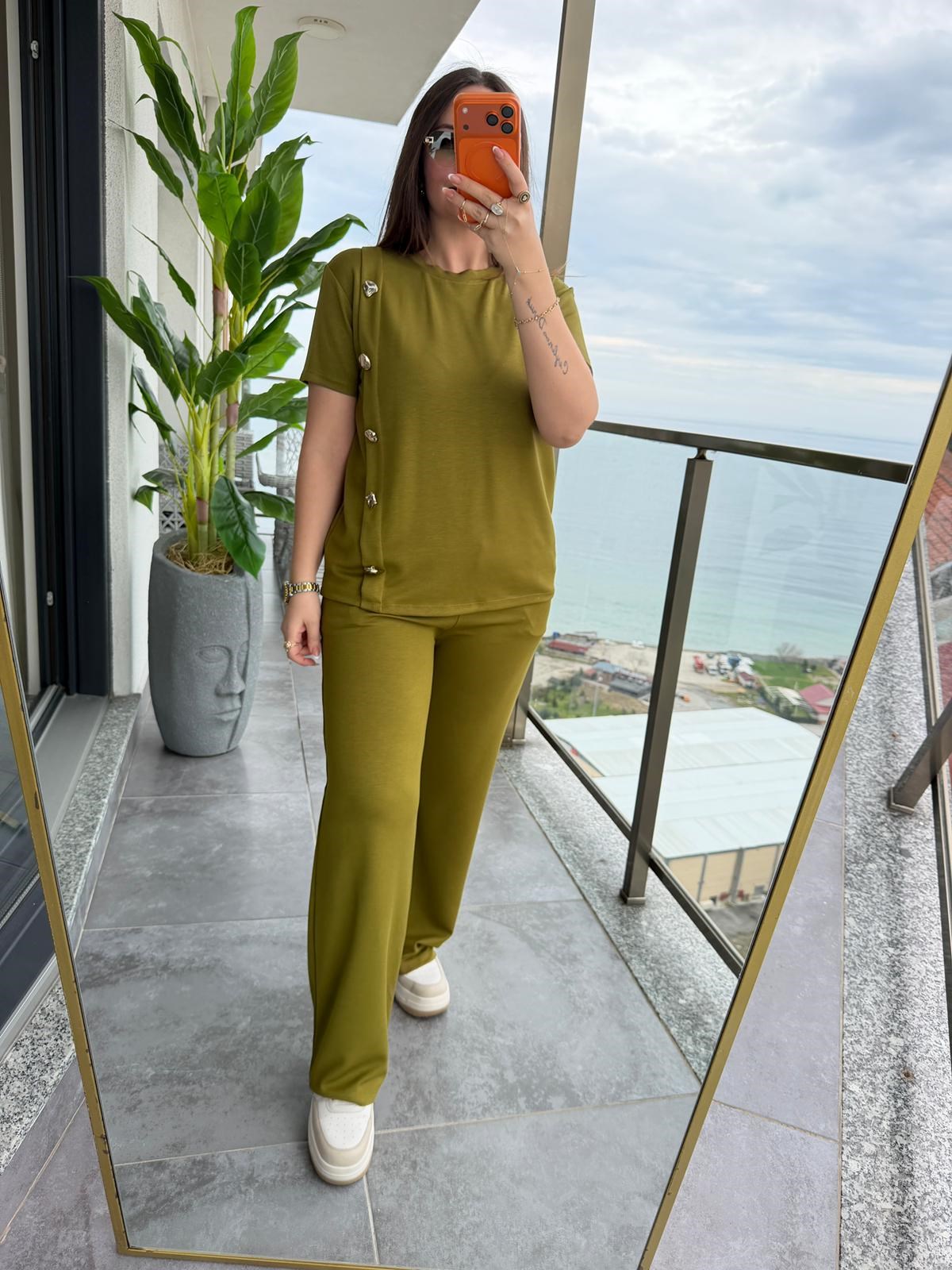 2401 Patlı Gold Düğmeli Takım YEŞİL
